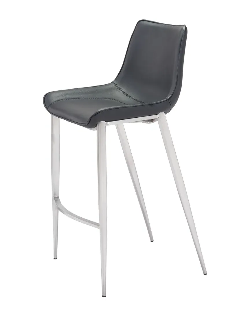Zuo Set of 2 Magnus Bar Chairs - Black, Faux Leather