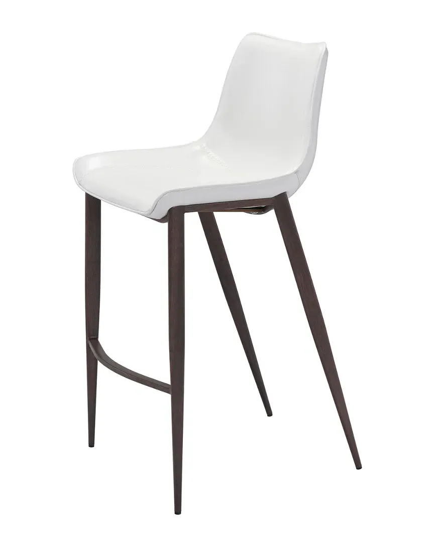 Zuo Set of 2 Magnus Bar Chairs - White, Faux Leather