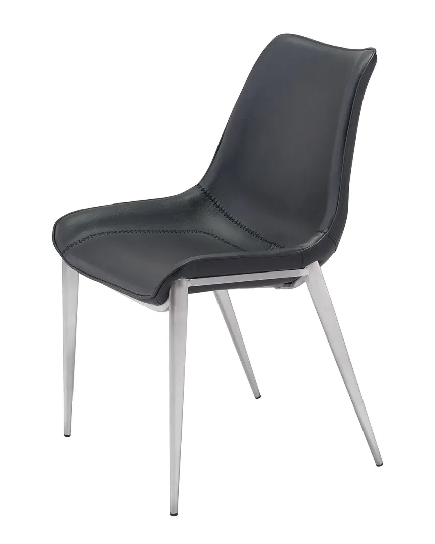 Zuo Set of 2 Magnus Dining Chairs - Black, Faux Leather