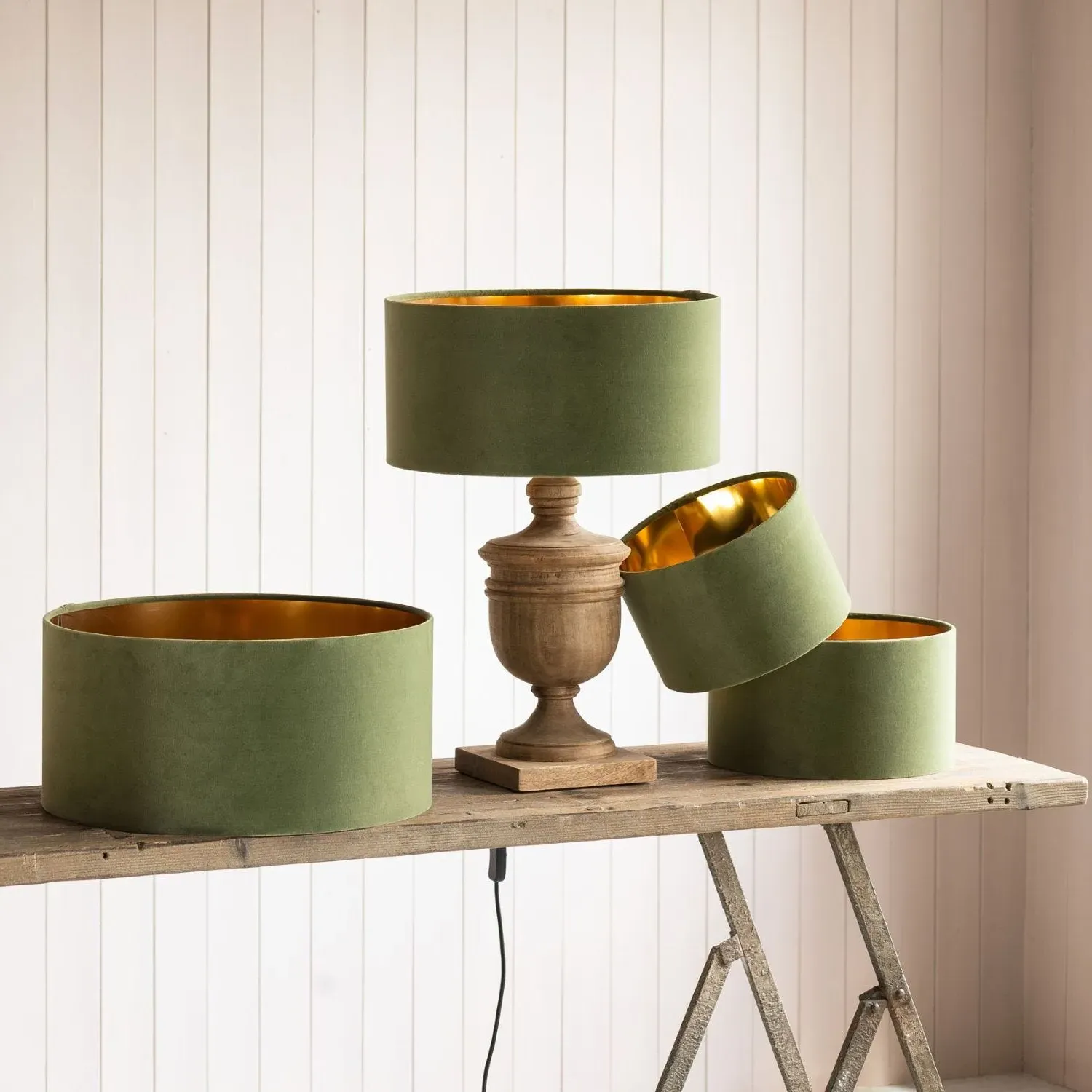 12 inch Lamp Shade - Winter Moss, Velvet