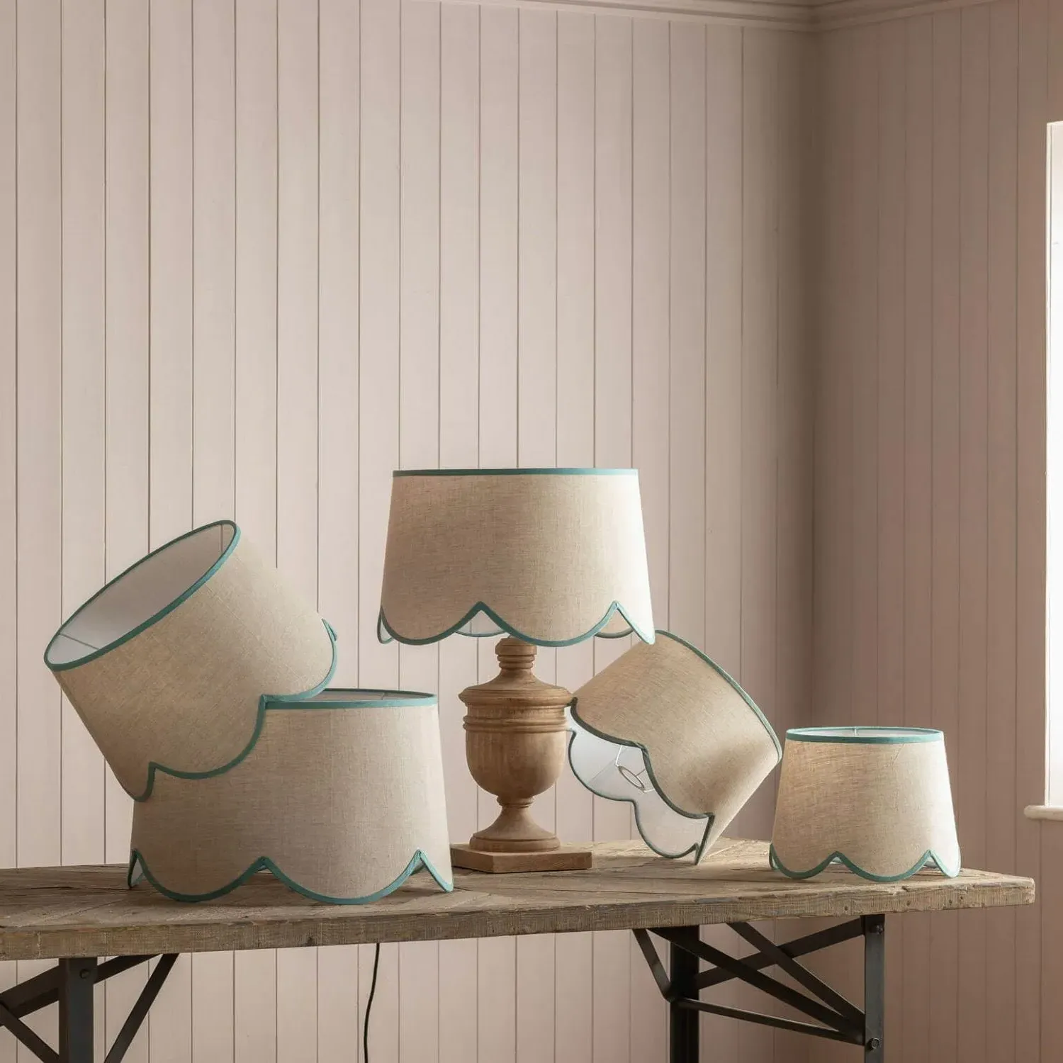 14 Inch Scallop Lamp Shade - Turquoise, Linen