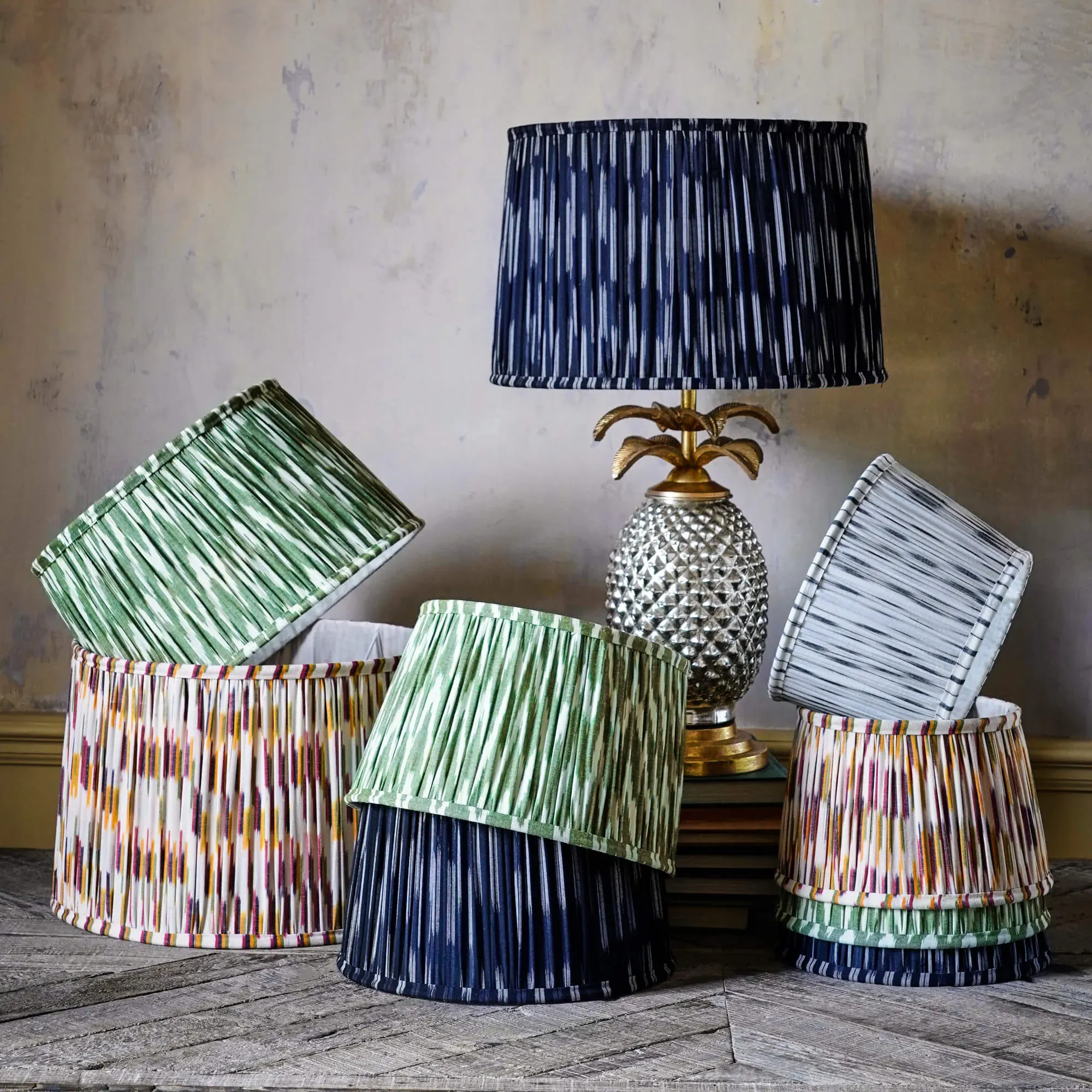 14" Pleated Ikat Lamp Shade - Olive Green