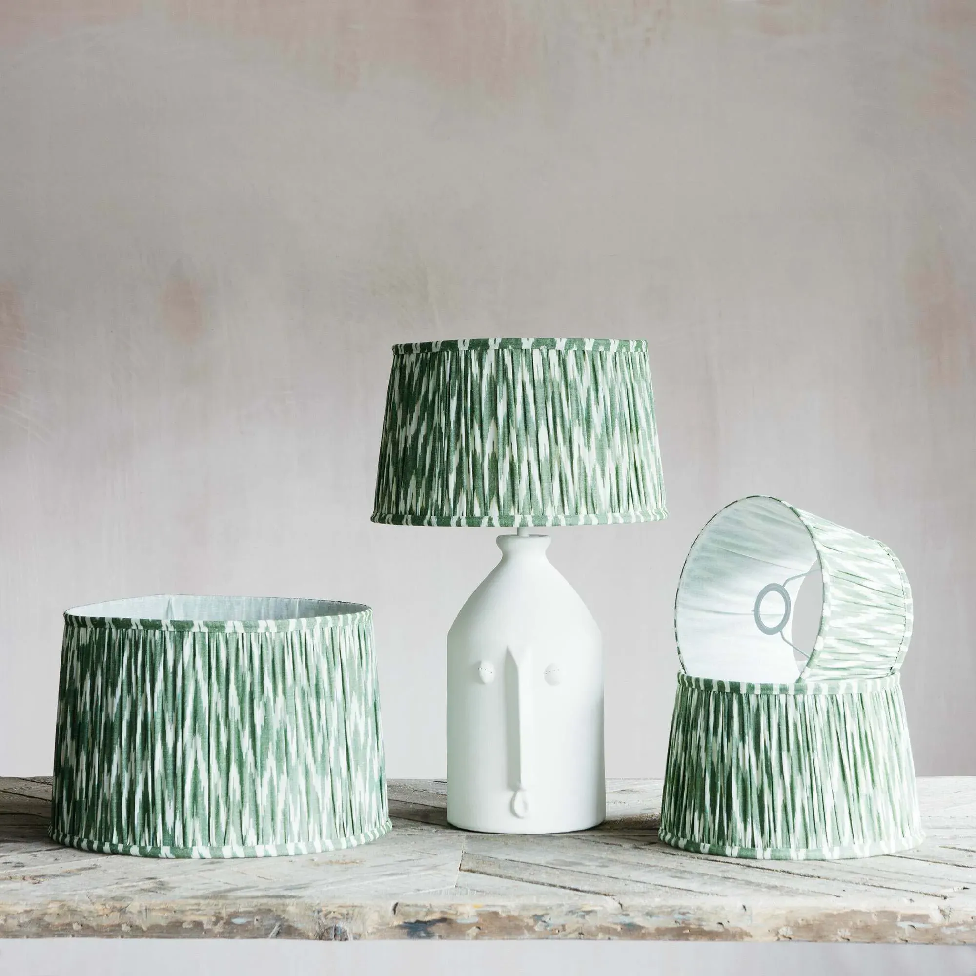 14" Pleated Ikat Lamp Shade - Olive Green image