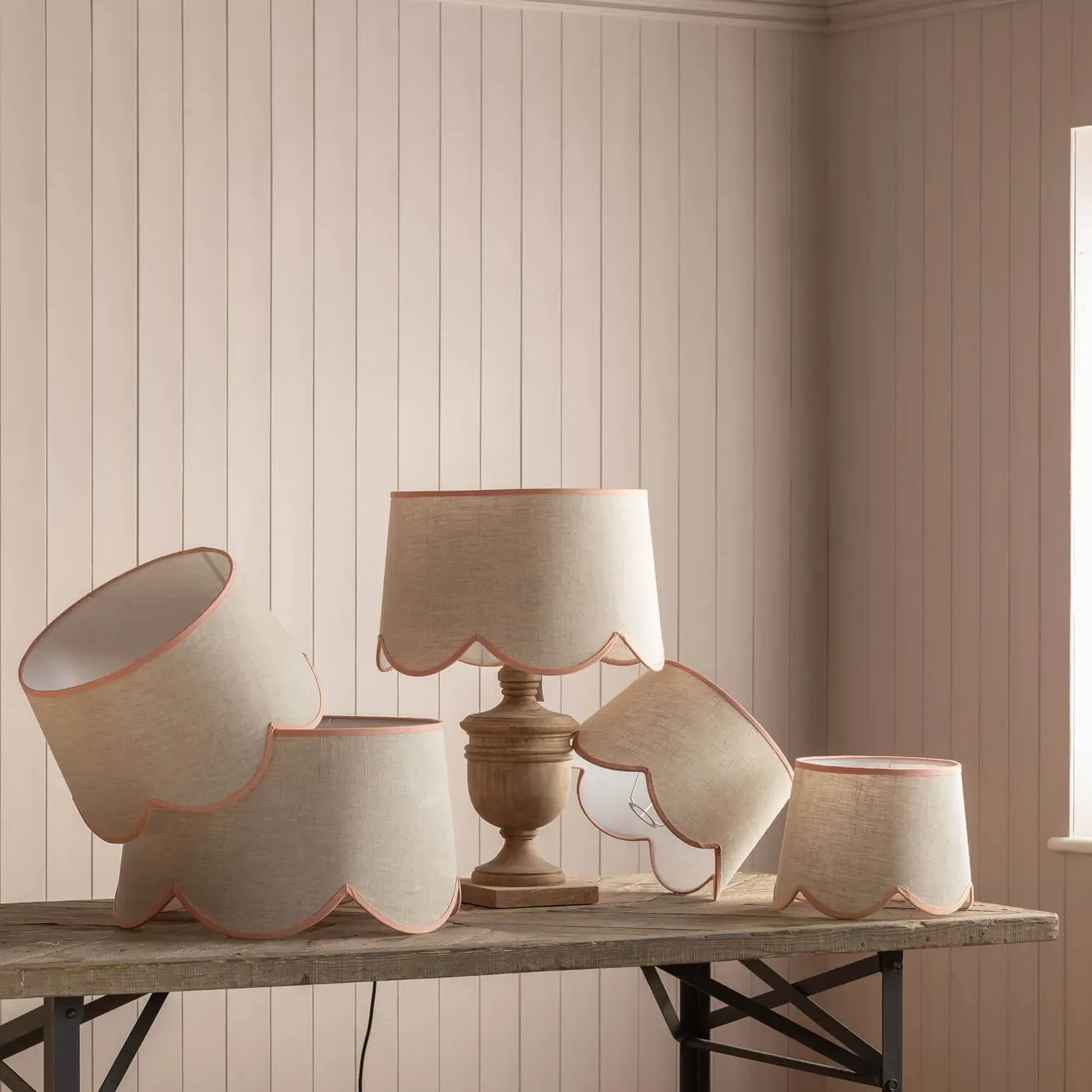 14" Scallop Lamp Shade - Dusky Pink, Linen