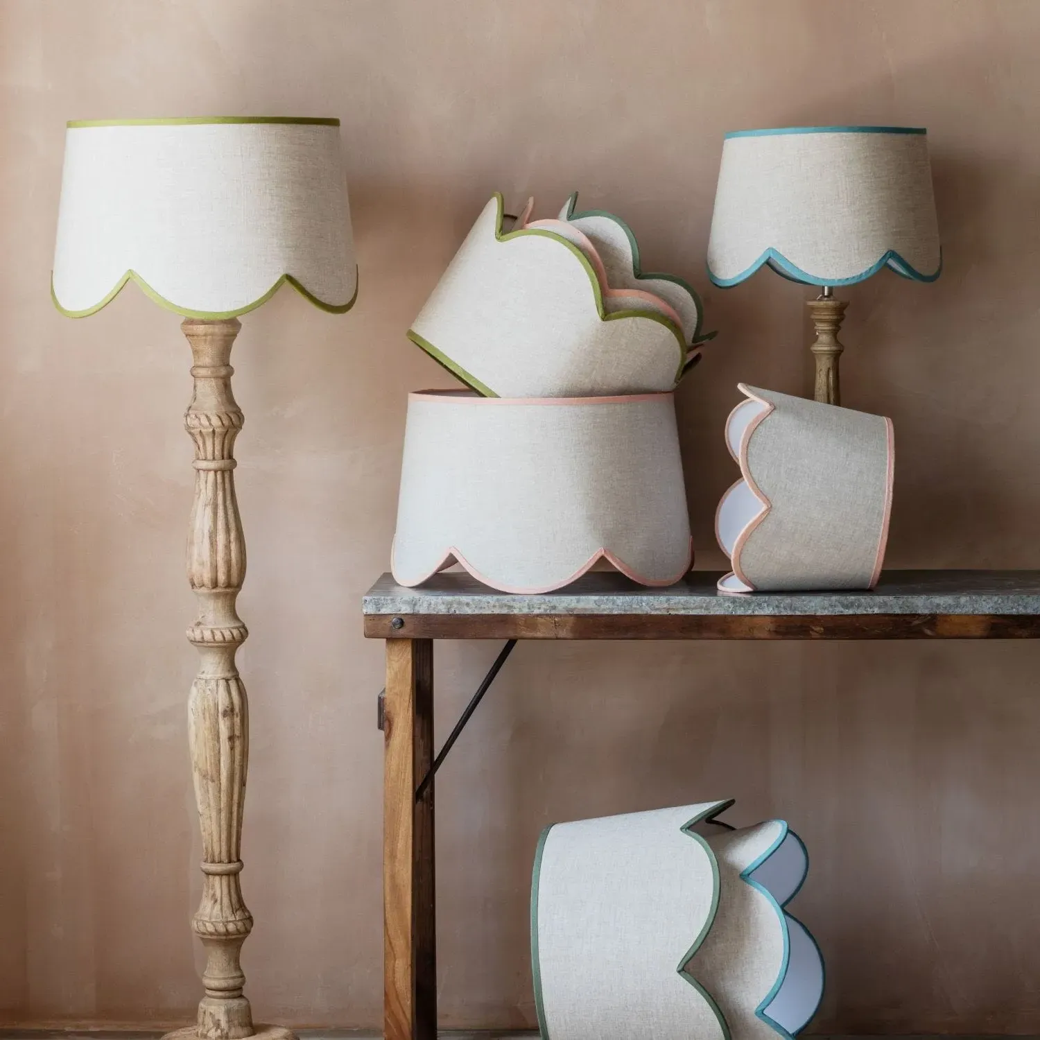 14" Woodland Green Scallop Lamp Shade - Green, Linen