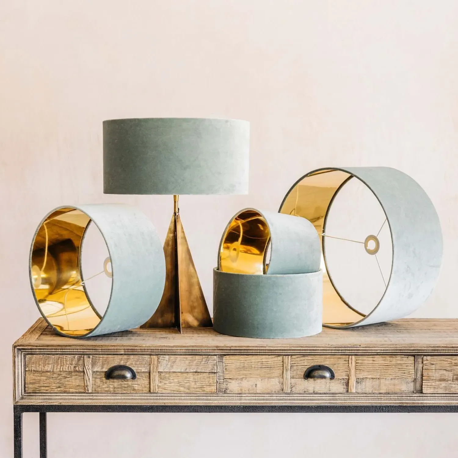 20" Drum Lamp Shade - Duck Egg, Velvet image