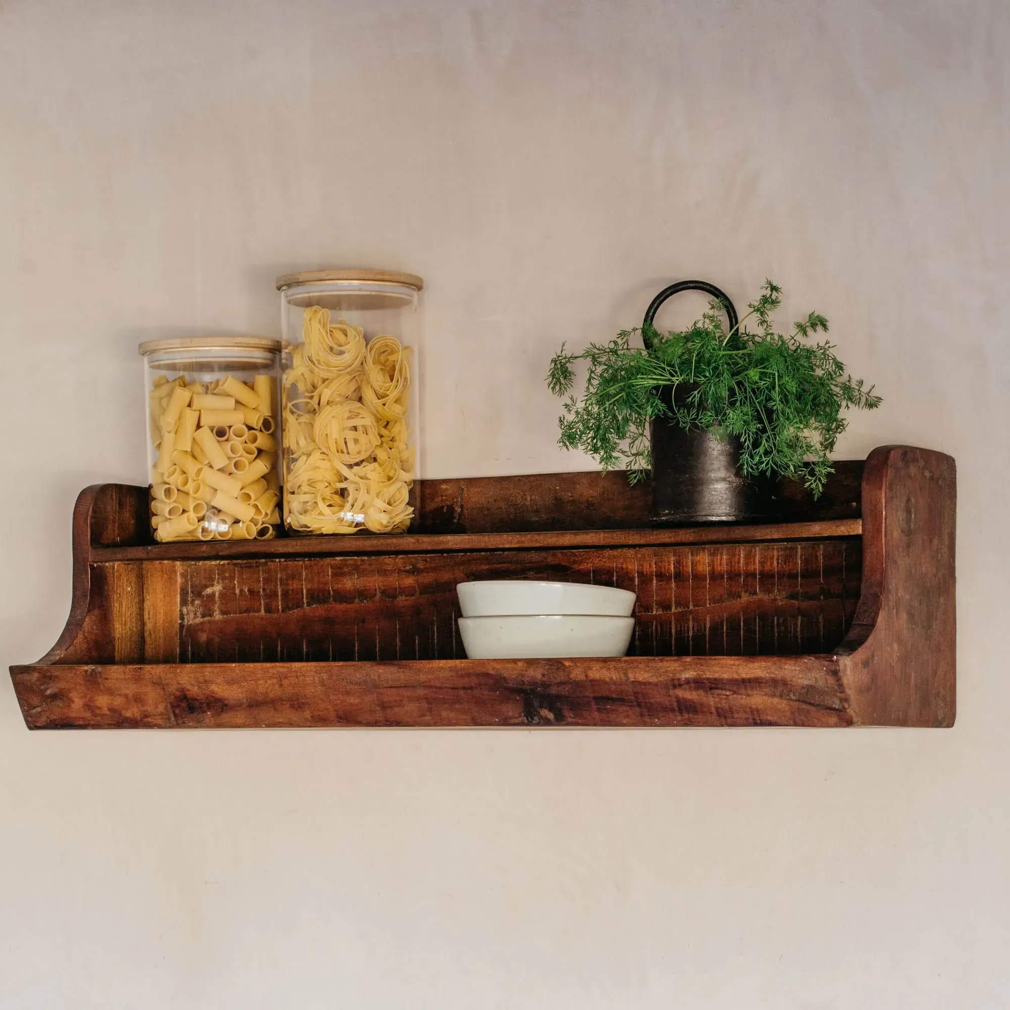 80cm Two Tier Wall Shelf - Recycled Wood