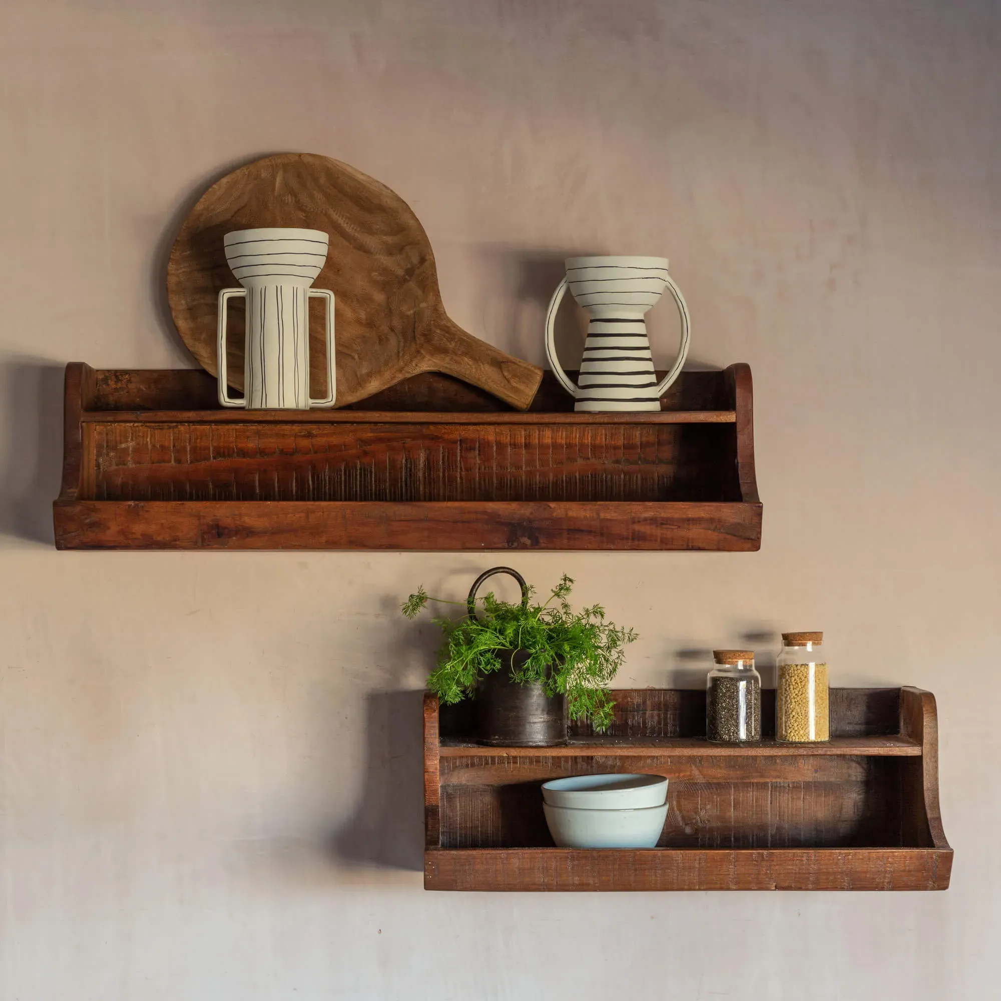 80cm Two Tier Wall Shelf - Recycled Wood
