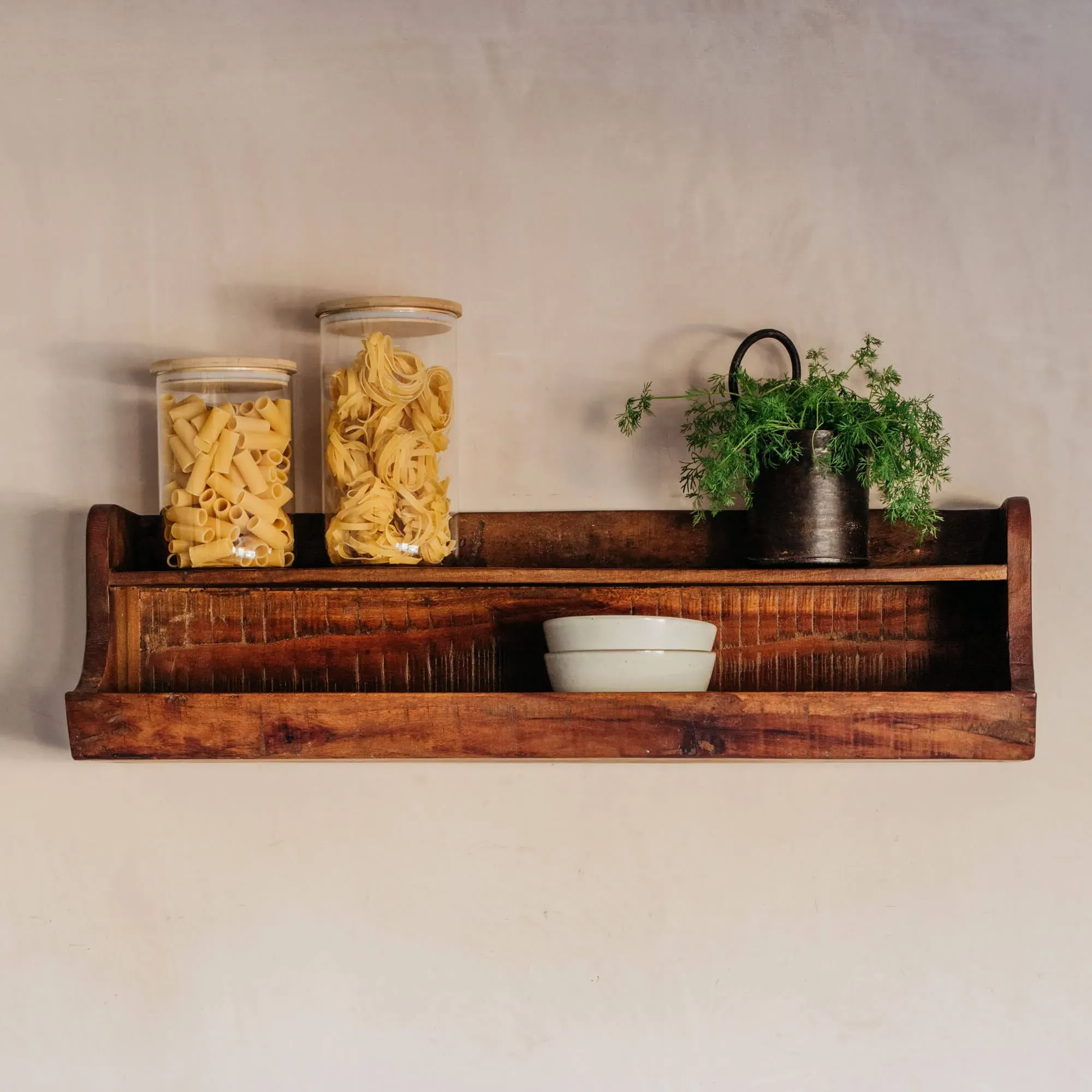 80cm Two Tier Wall Shelf - Recycled Wood