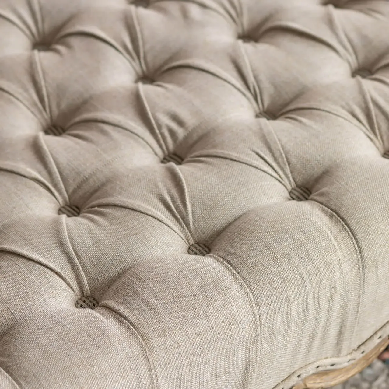 Aalis Ottoman with Carved Legs - Natural, Linen