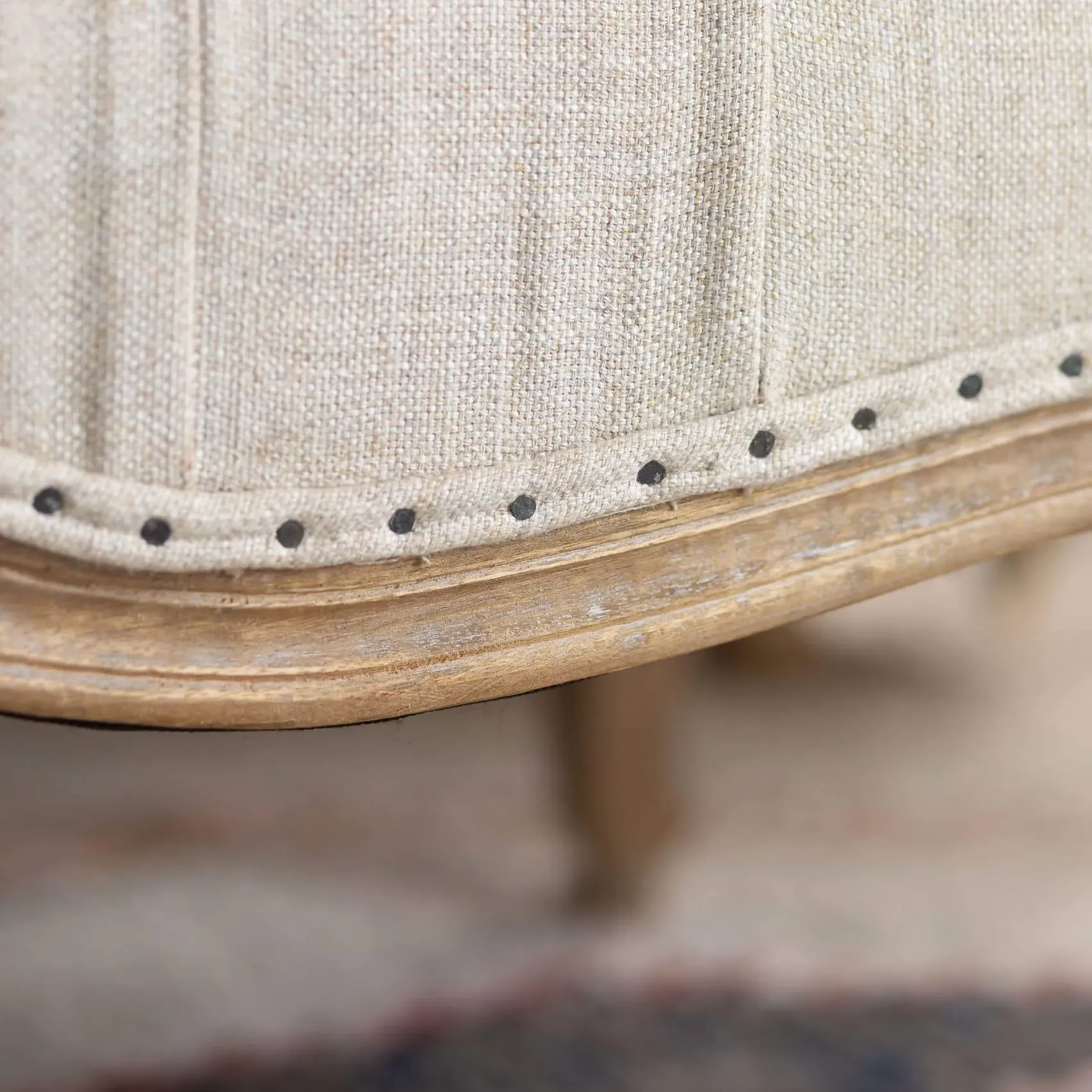 Aalis Ottoman with Carved Legs - Natural, Linen