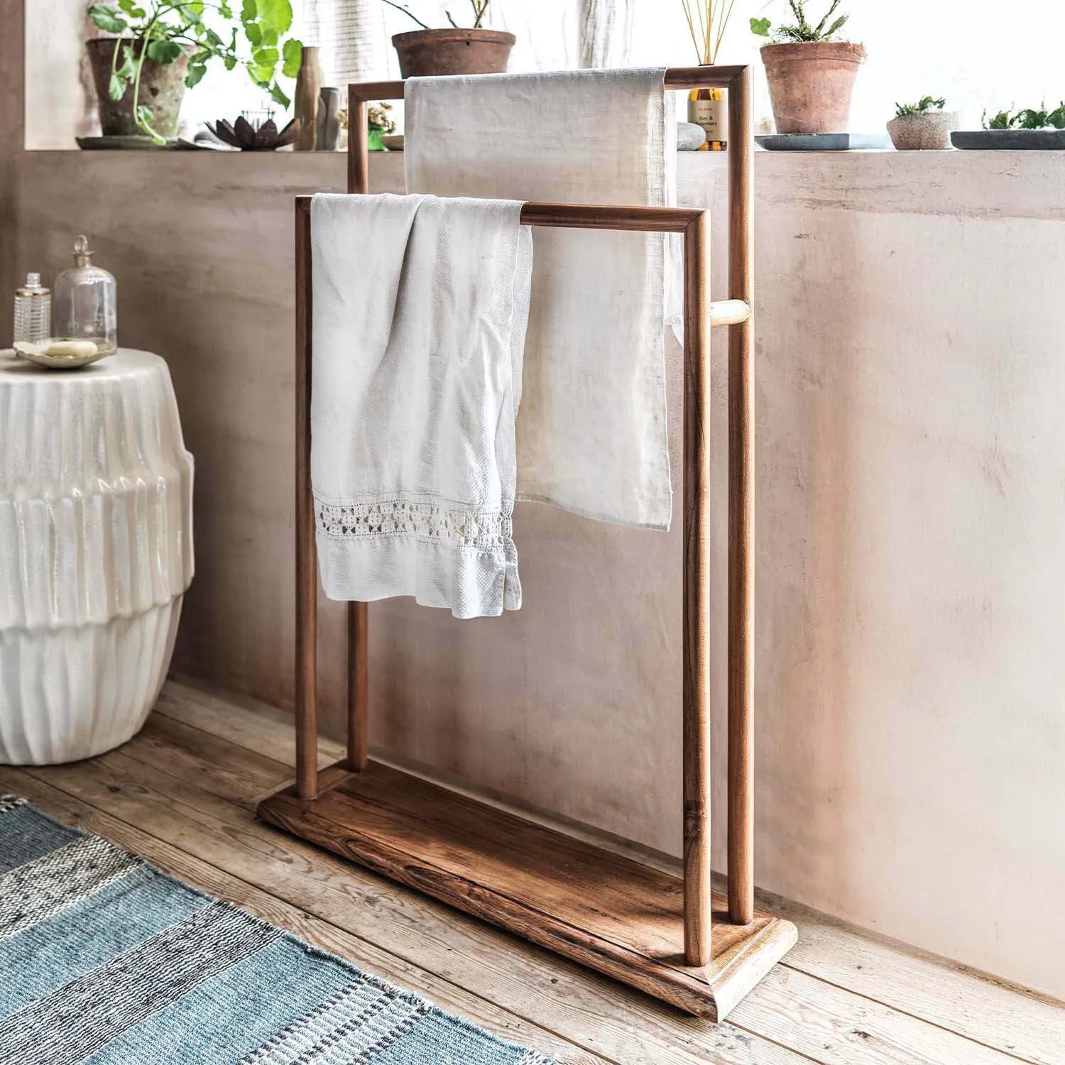 Acacia Wooden Towel Stand - Golden, Acacia Wood