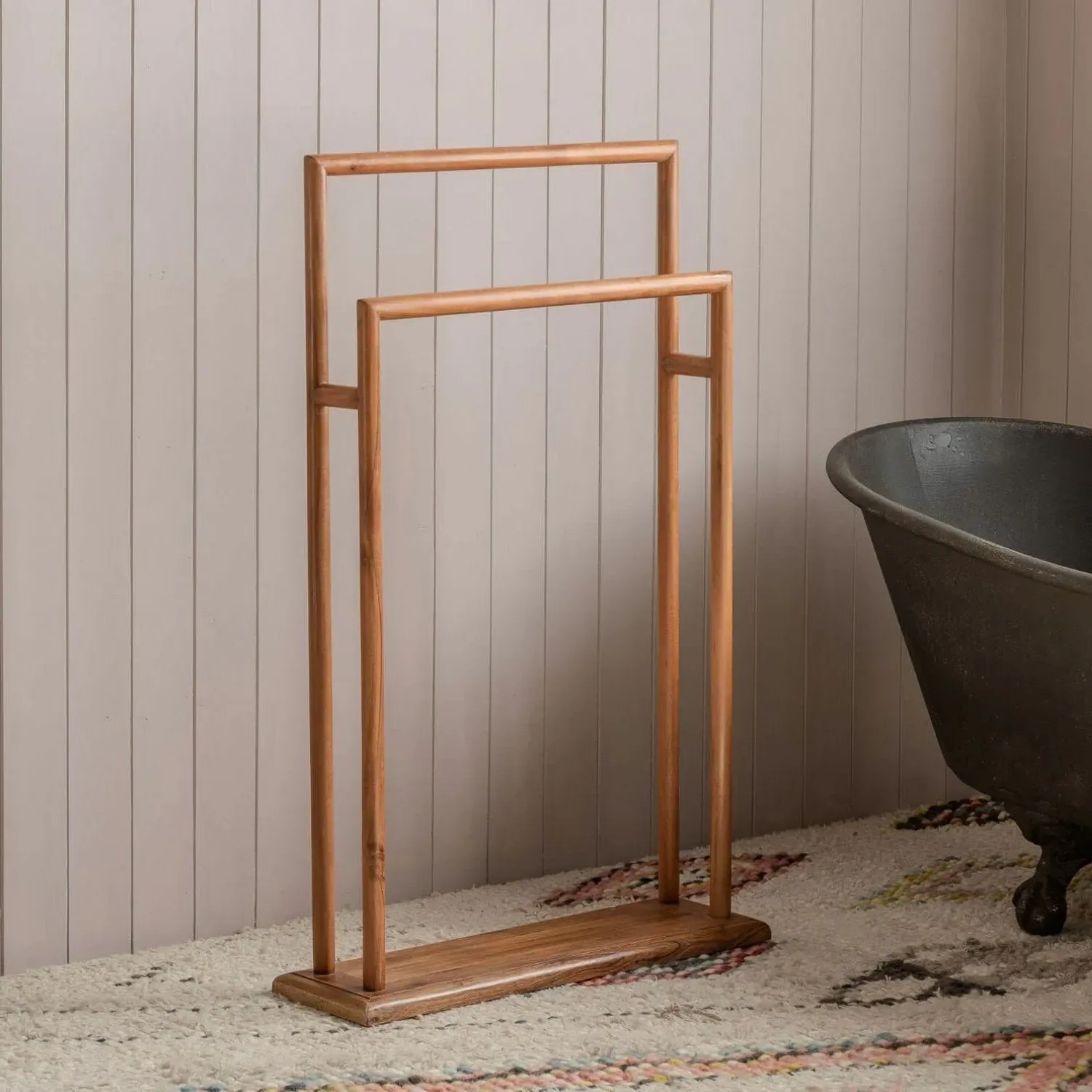 Acacia Wooden Towel Stand - Golden, Acacia Wood