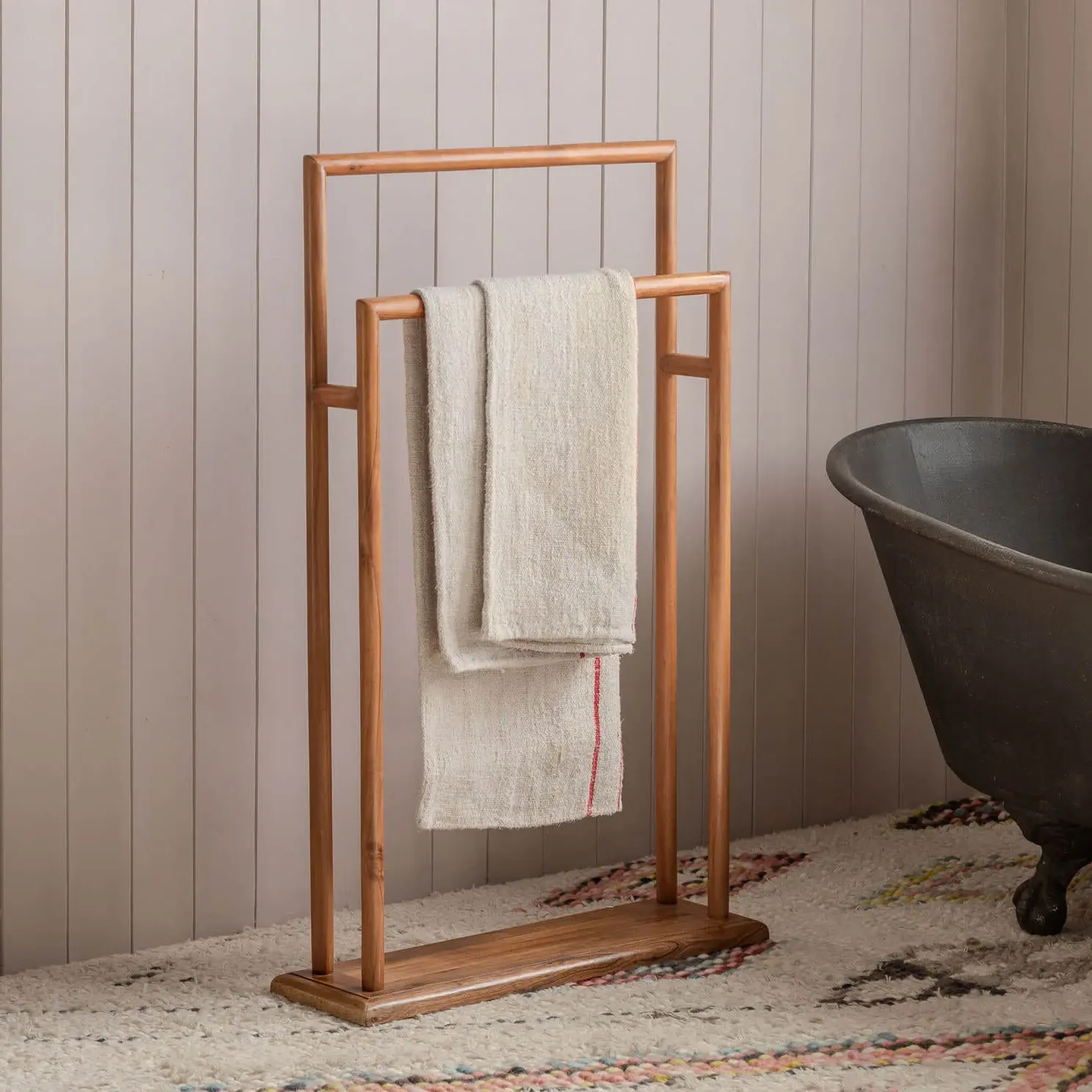 Acacia Wooden Towel Stand - Golden, Acacia Wood image