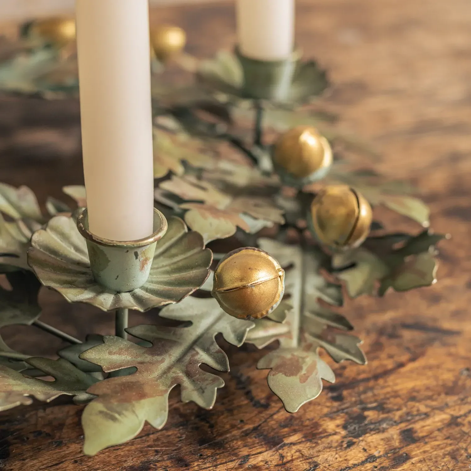 Acorn Wreath Candle Holder - Green, Metal