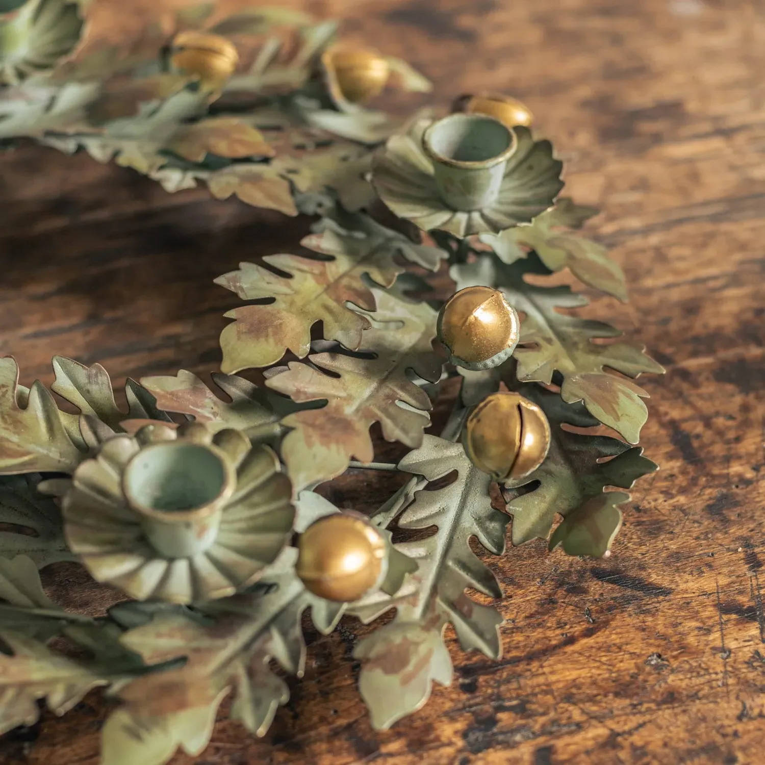 Acorn Wreath Candle Holder - Green, Metal