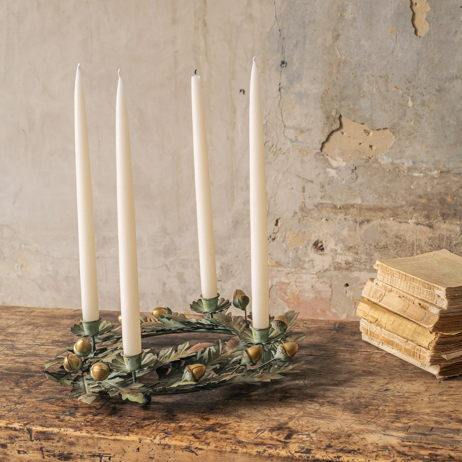 Acorn Wreath Candle Holder - Green, Metal