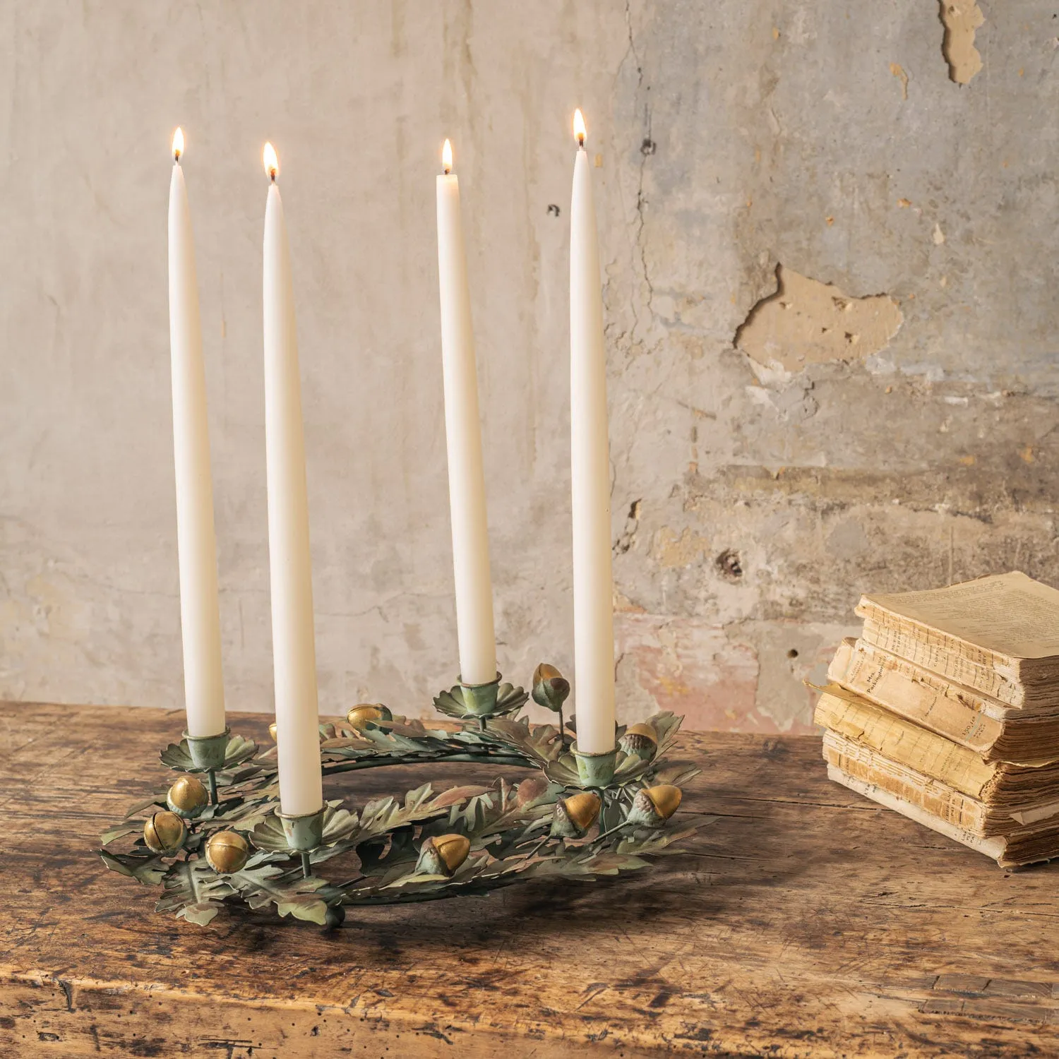 Acorn Wreath Candle Holder - Green, Metal