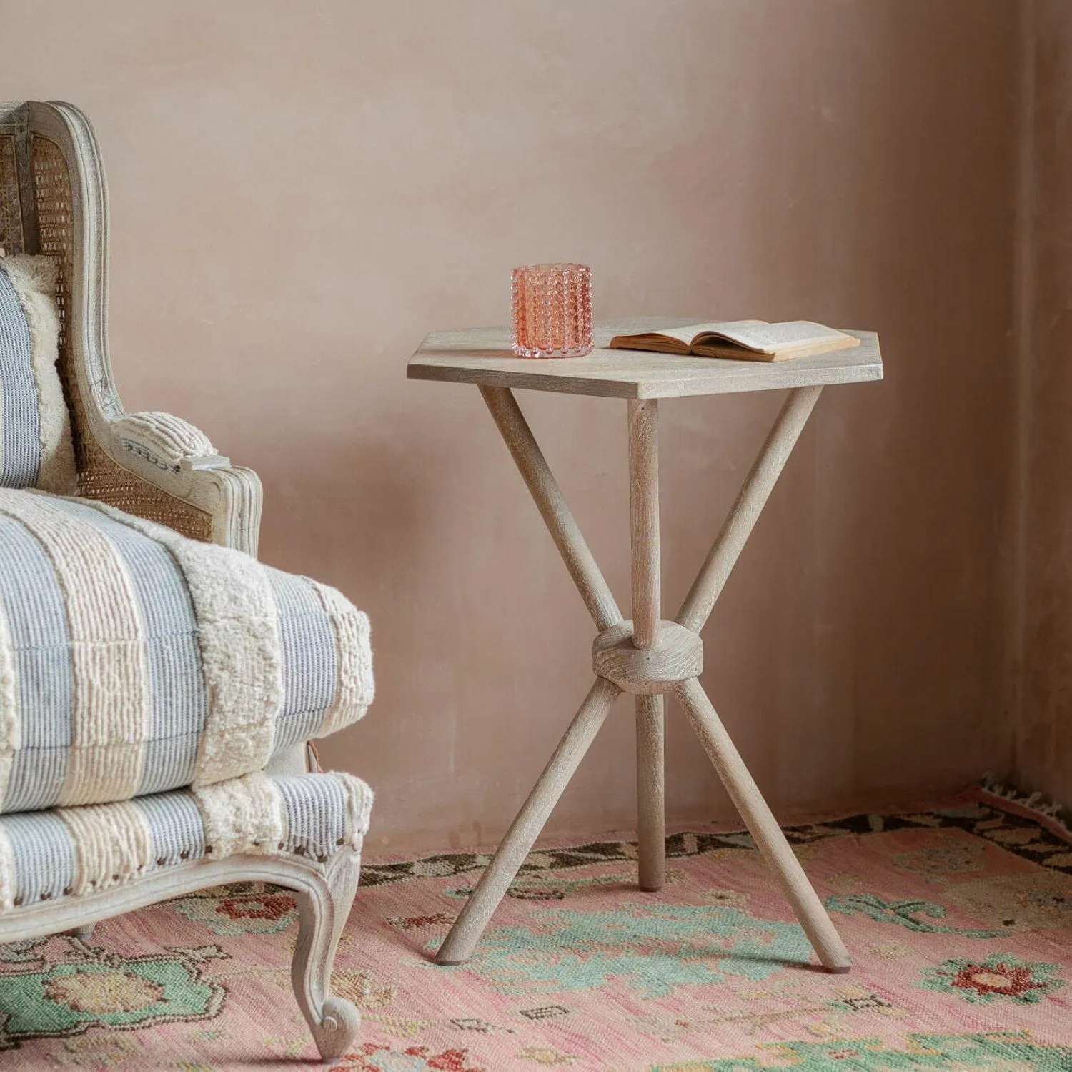 Adela Hexagonal Side Table - Whitewash, Mango Wood image