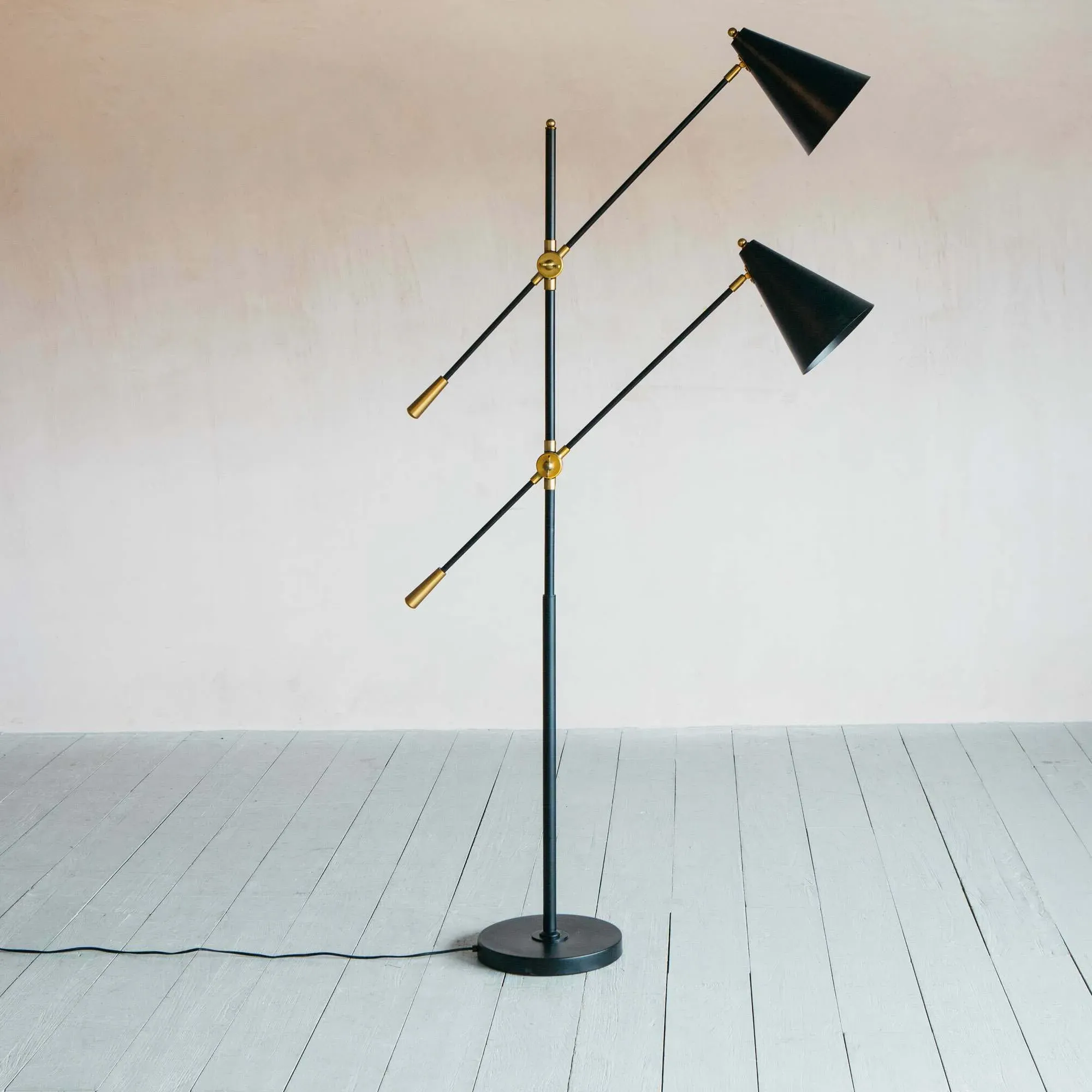 Adjustable Twin Floor Lamp - Black, Iron