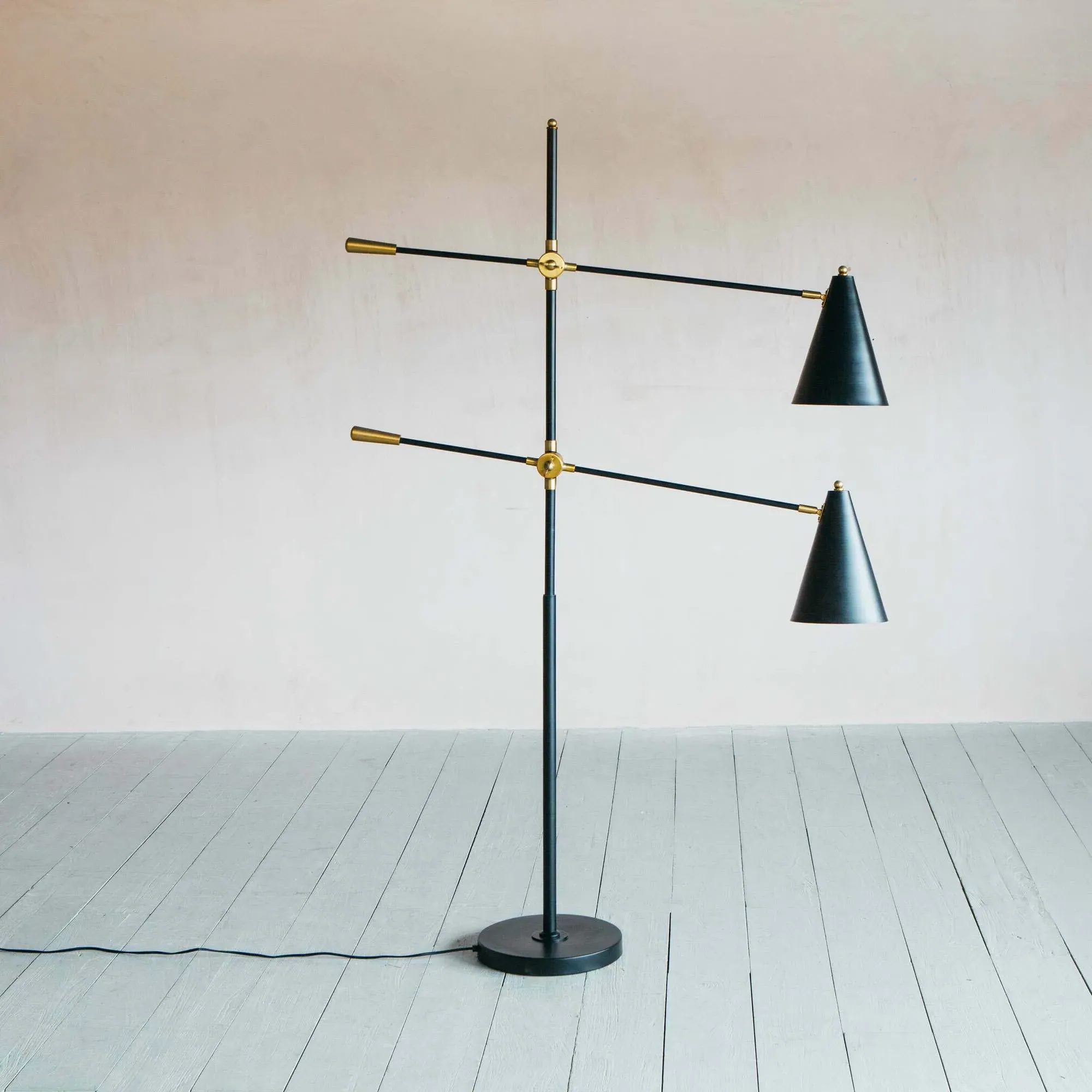 Adjustable Twin Floor Lamp - Black, Iron