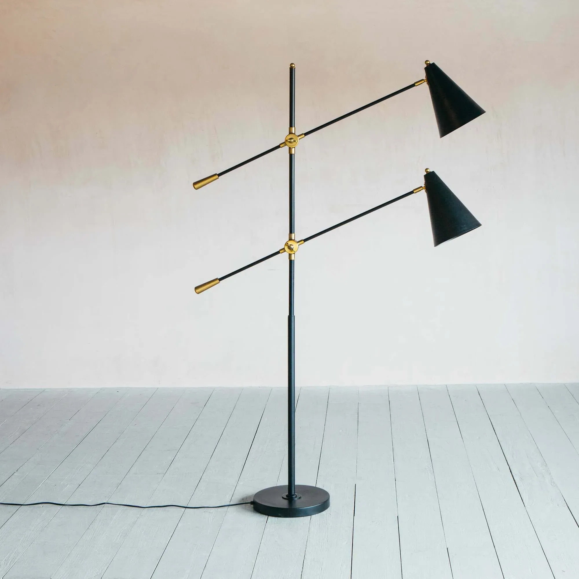 Adjustable Twin Floor Lamp - Black, Iron