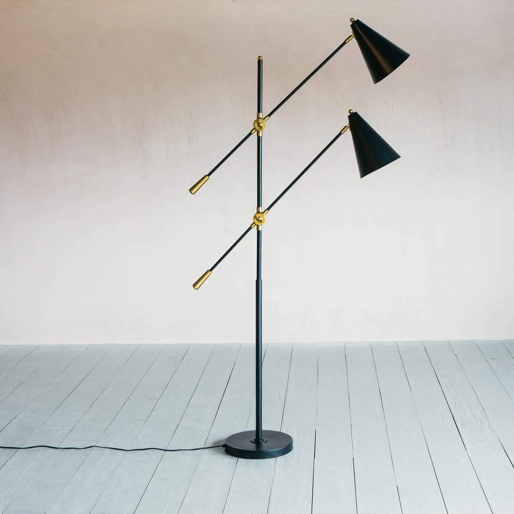 Adjustable Twin Floor Lamp - Black, Iron