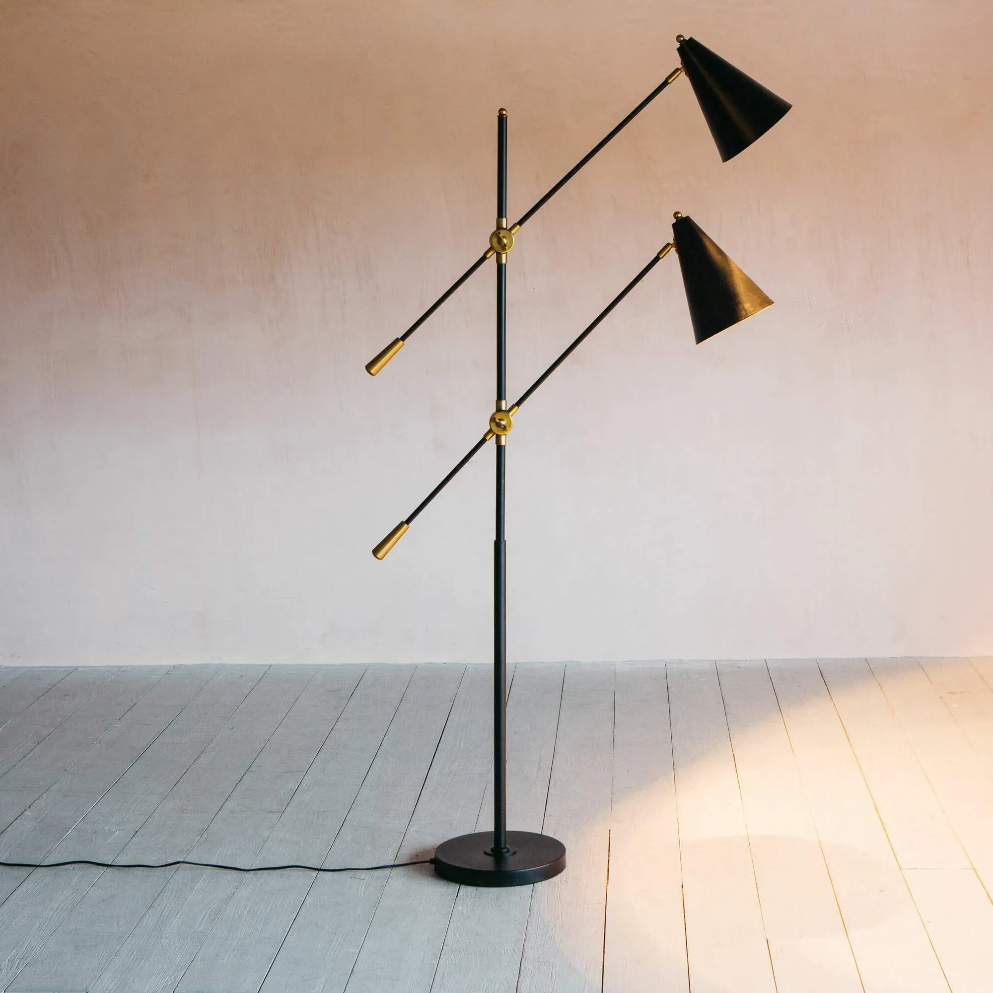 Adjustable Twin Floor Lamp - Black, Iron