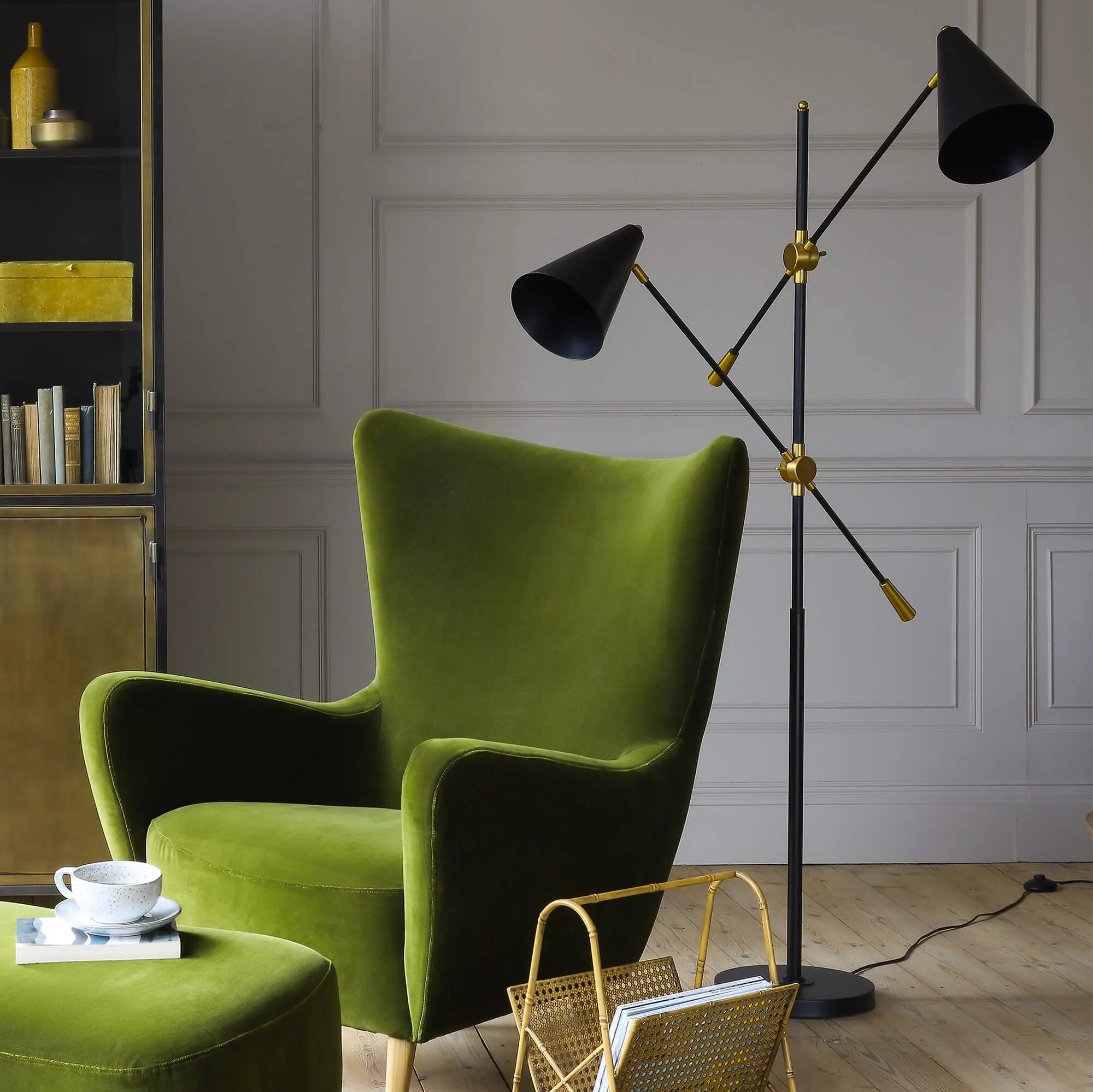 Adjustable Twin Floor Lamp - Black, Iron image
