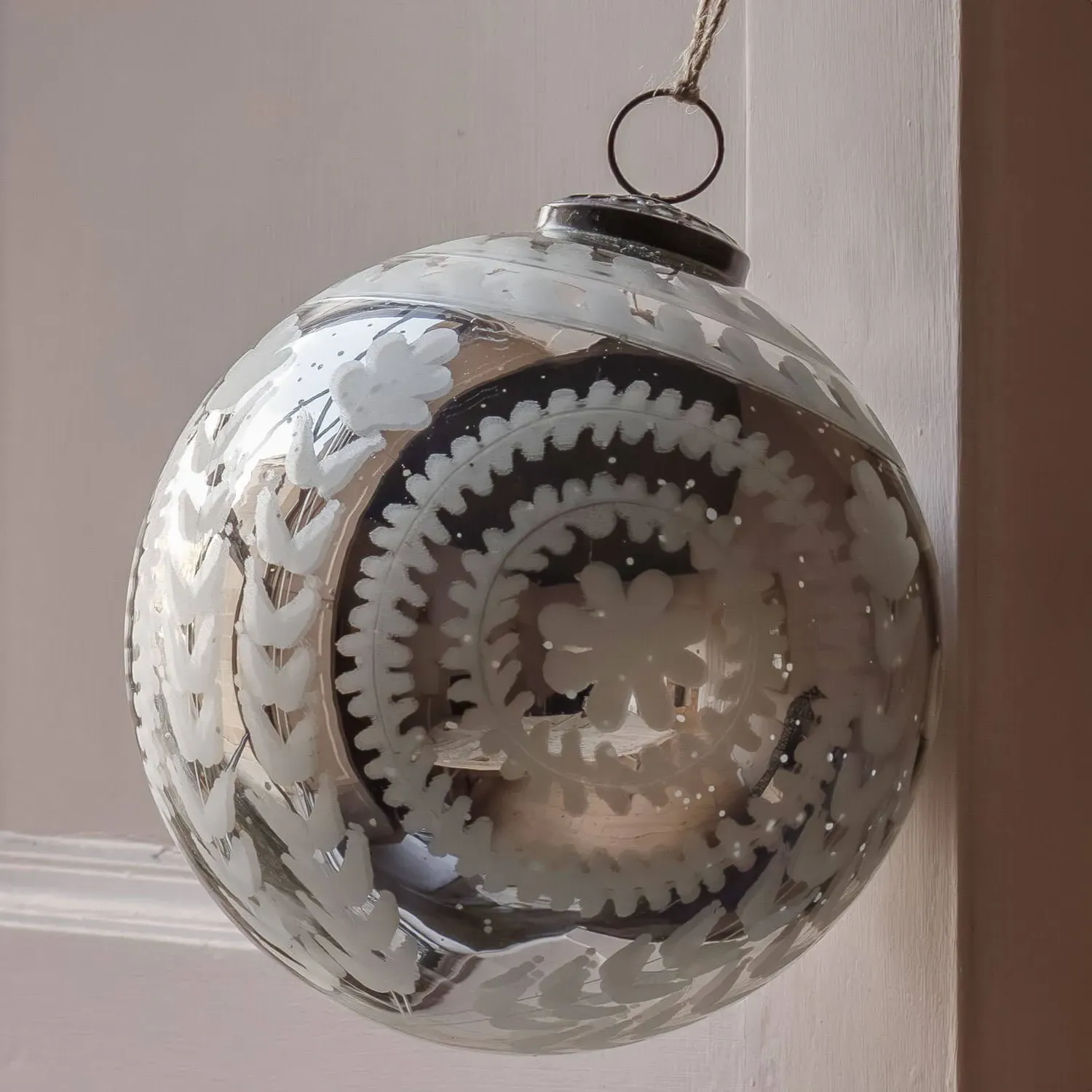Aged Patina Glass Christmas Bauble - Silver image