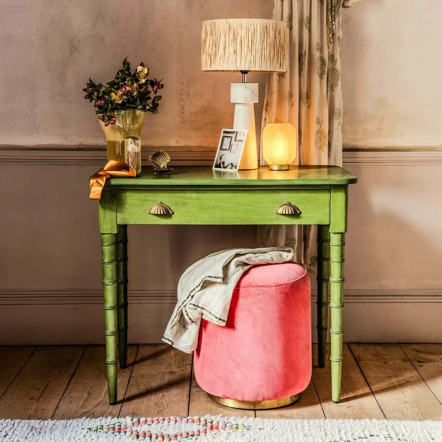 Alice Dressing Table with Drawer - Green, Mango Wood image