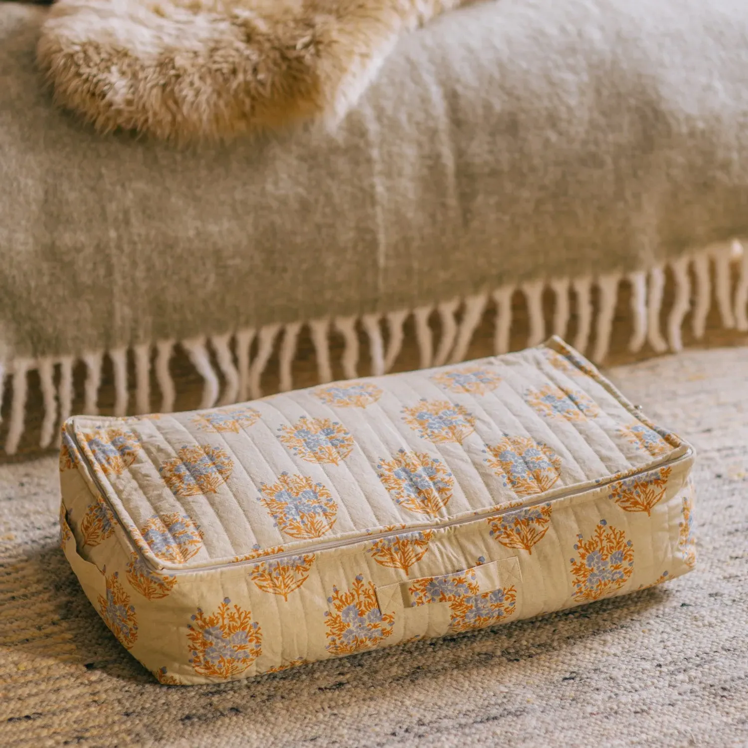 Altheda Hand-Block Printed Storage Bag - Small, Cotton