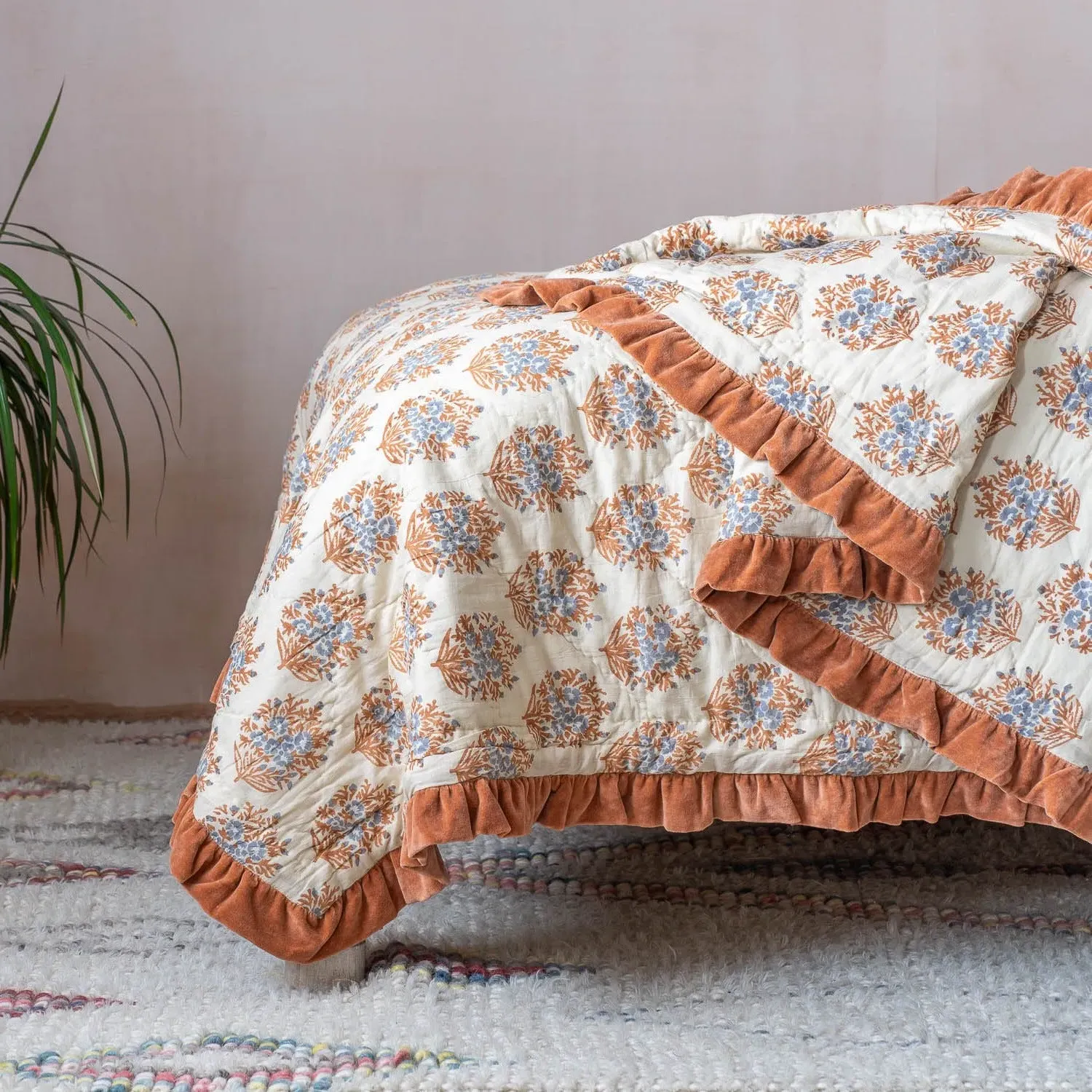 Altheda King Size Hand-Block Printed Quilt - Cotton
