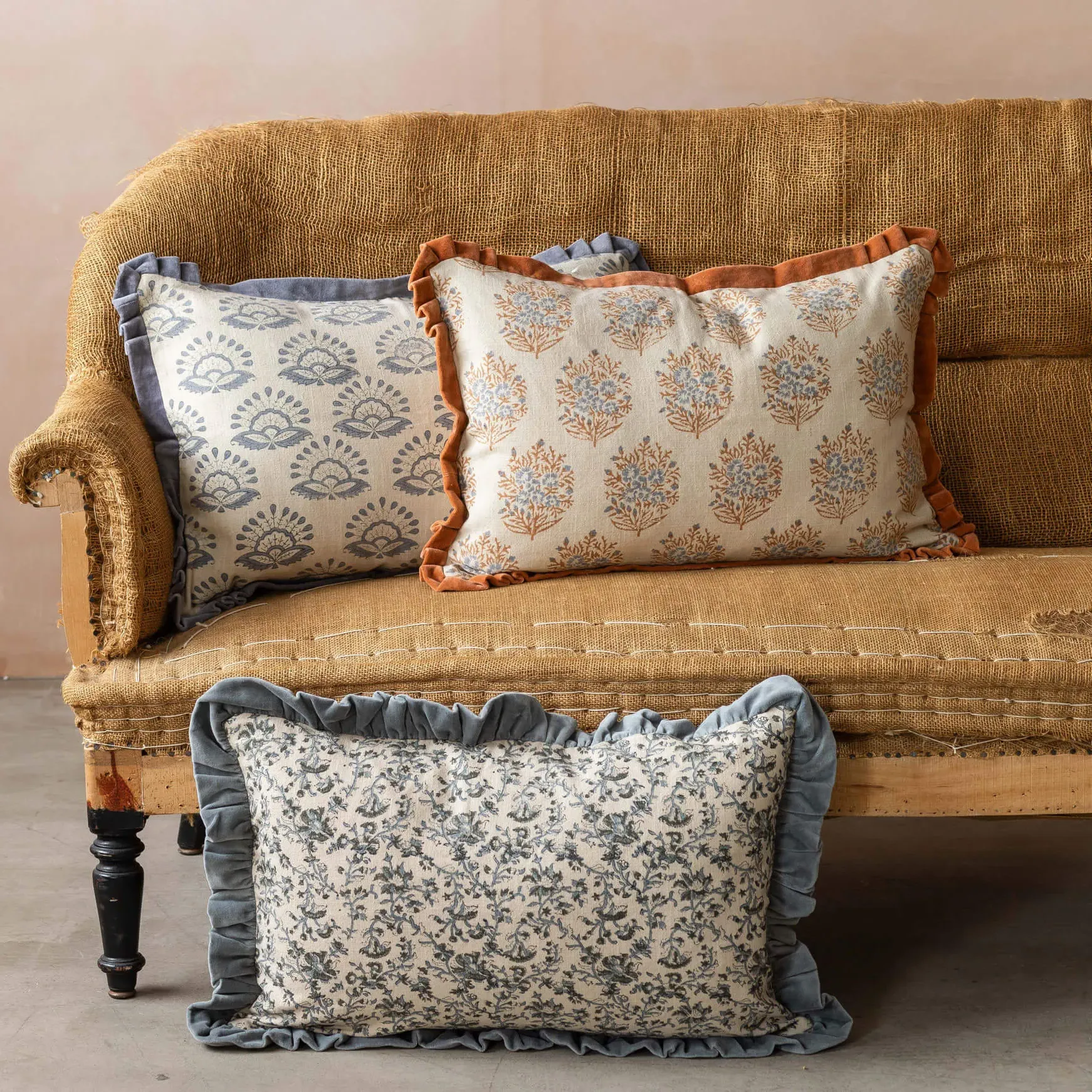 Altheda Large Rectangular Hand-Block Printed Cushion - Cotton