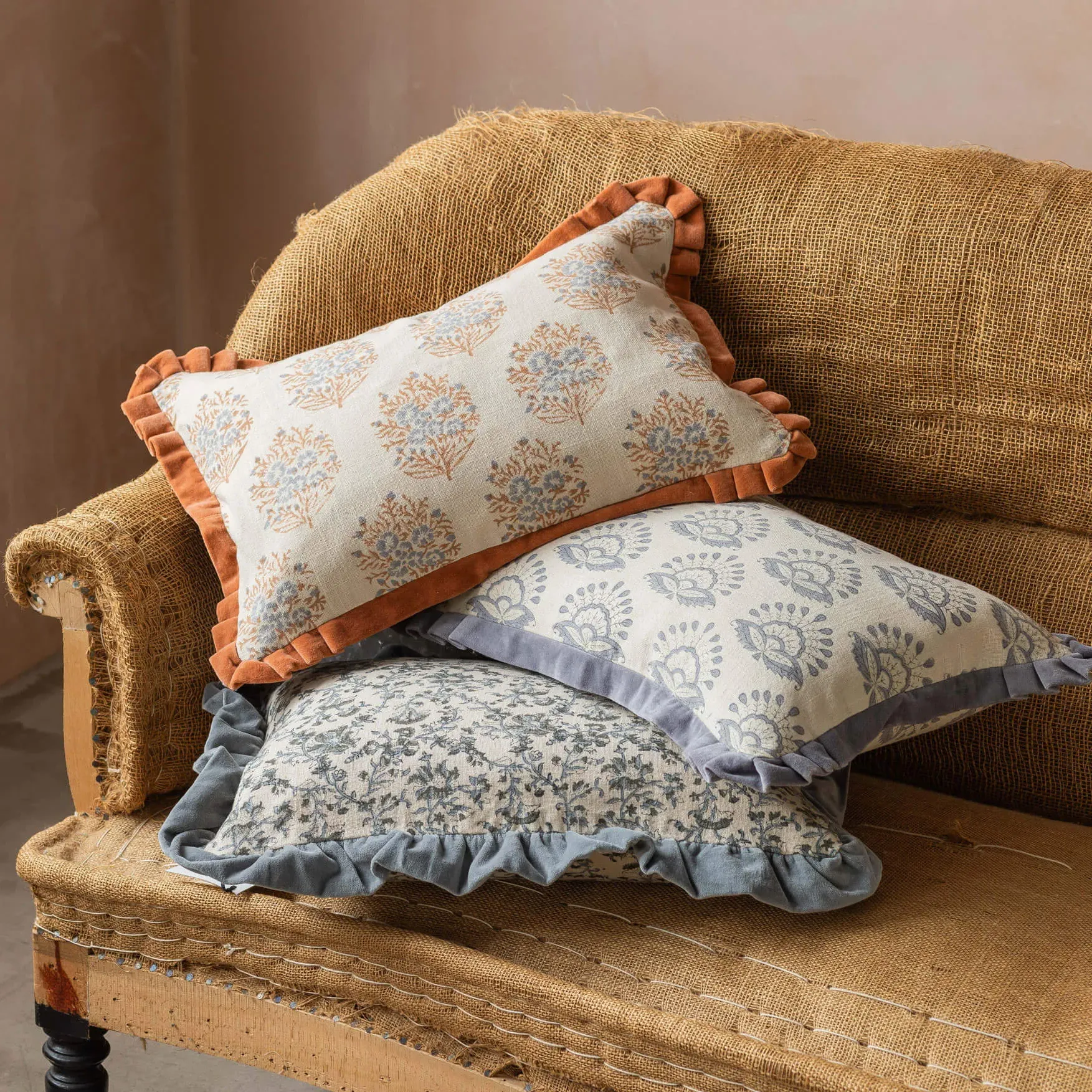 Altheda Small Rectangular Hand-Block Printed Cushion - Cotton