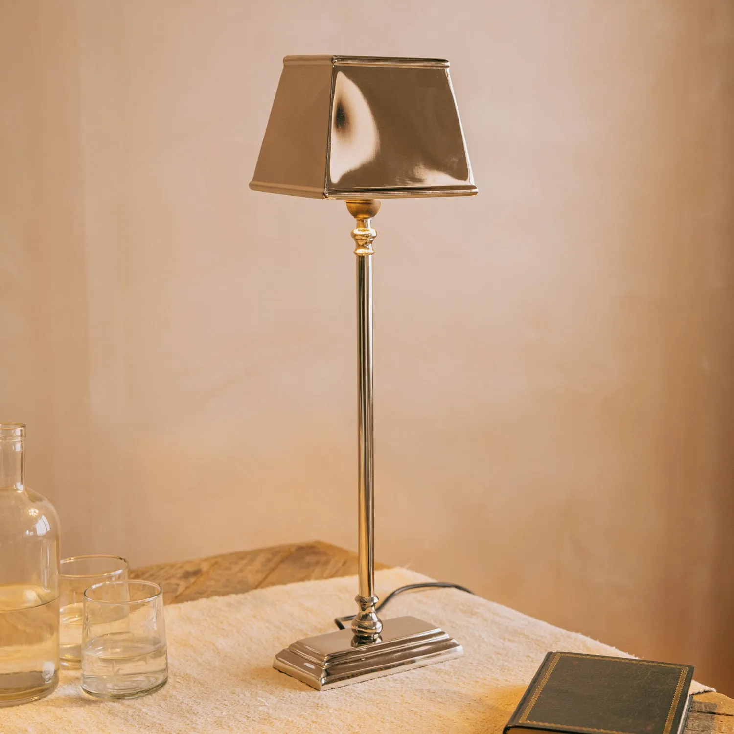 Aluminium Tall Ornate Table Lamp with Shade - Silver