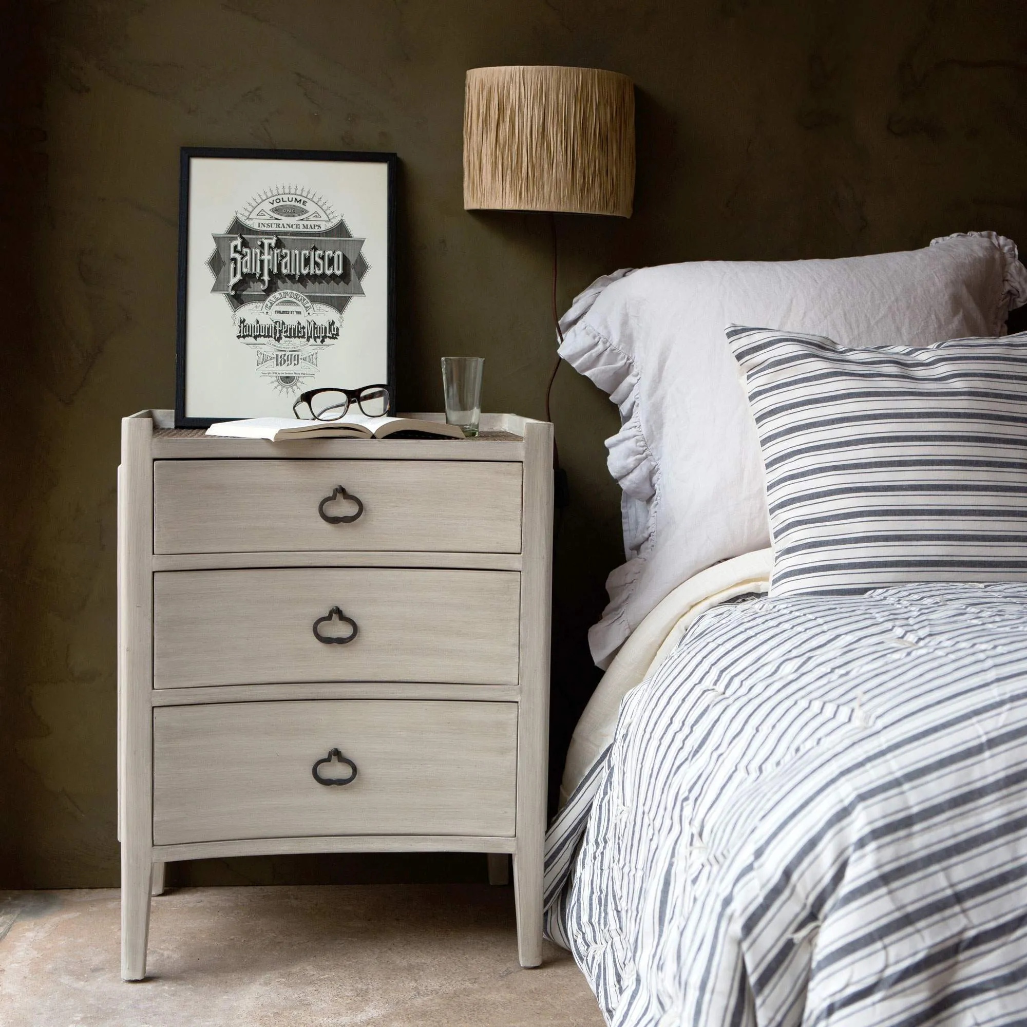 Alva Bedside Table with Drawers - Whitewashed, Durian Wood image