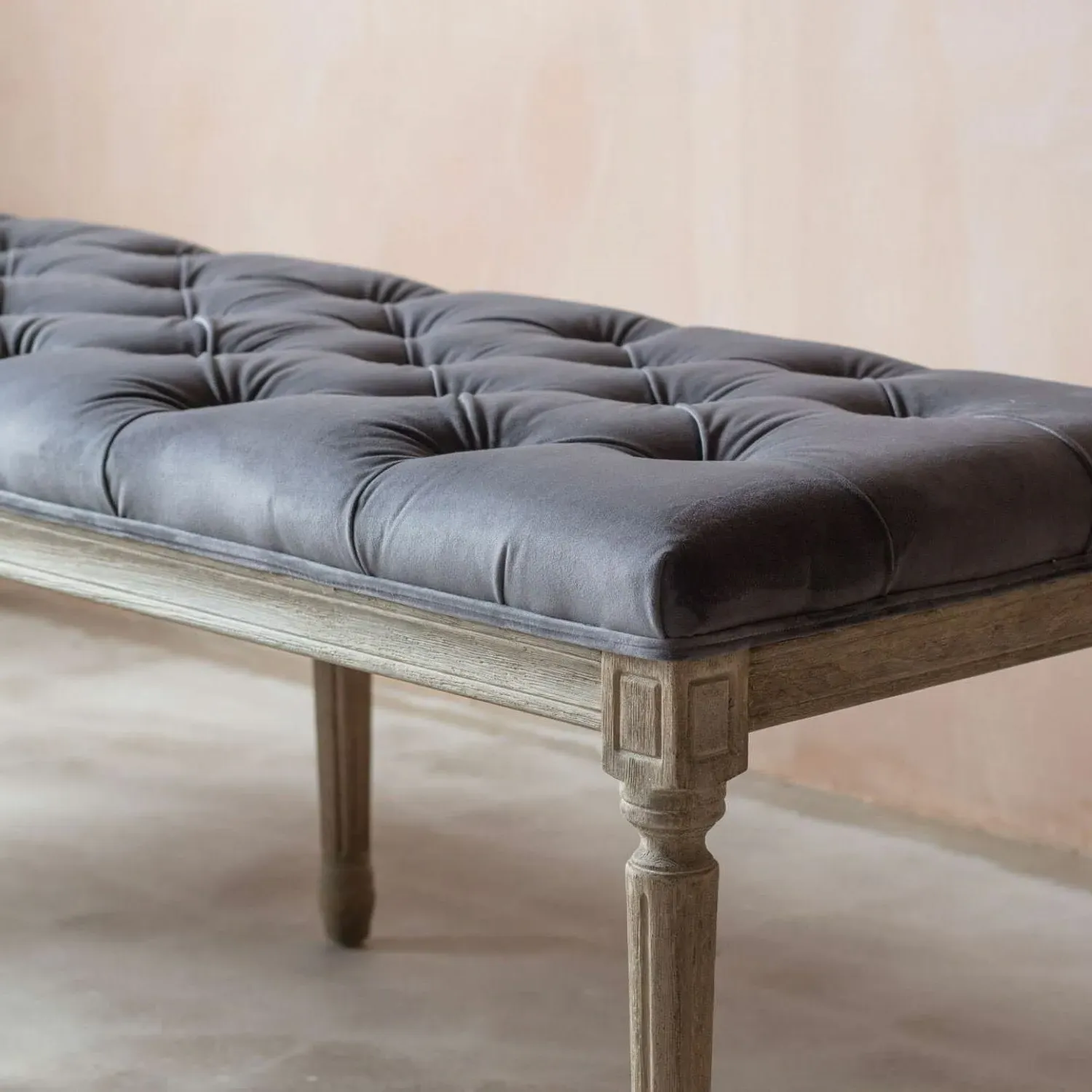 Amalie Bench - Grey, Velvet