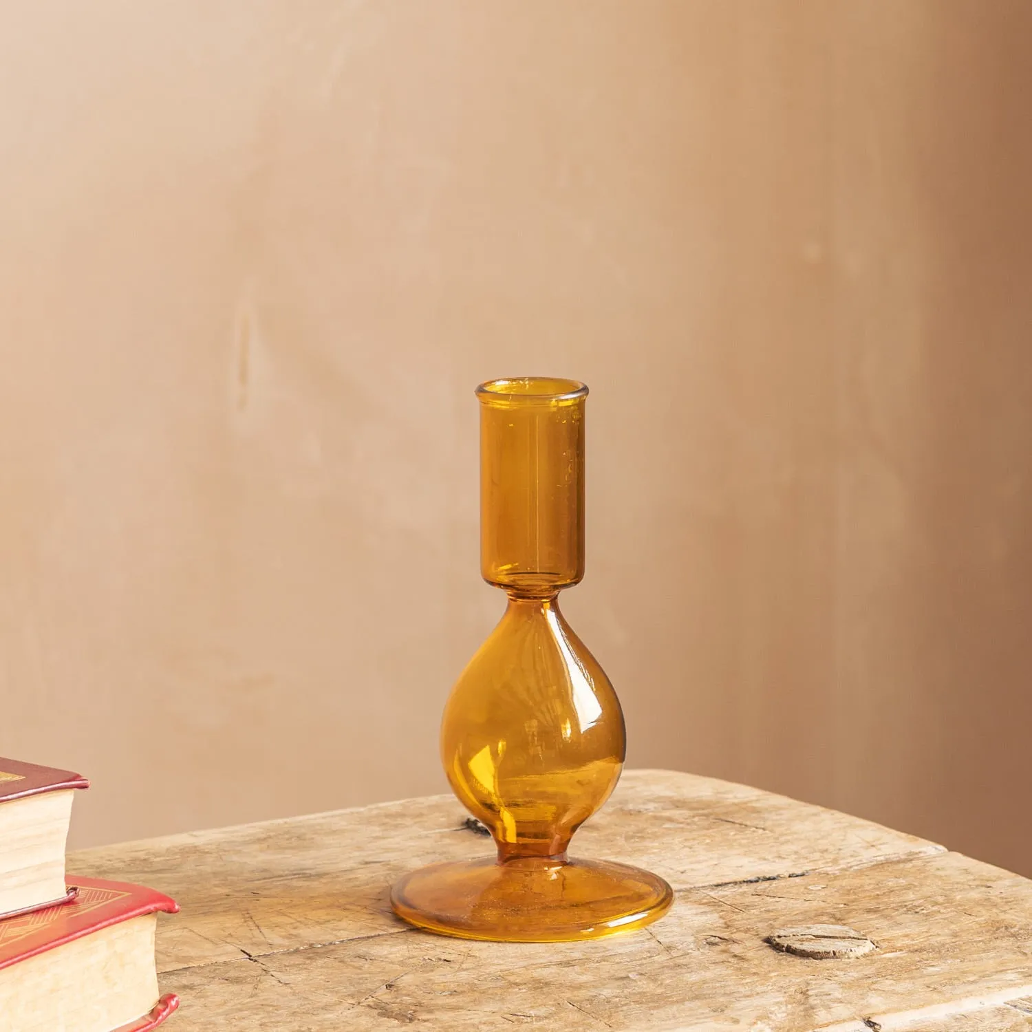 Amber Glass Candle Holder