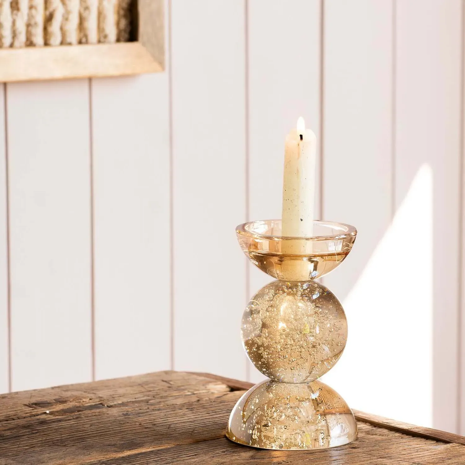 Amber Short Bubble Glass Candle Holder - Amber image