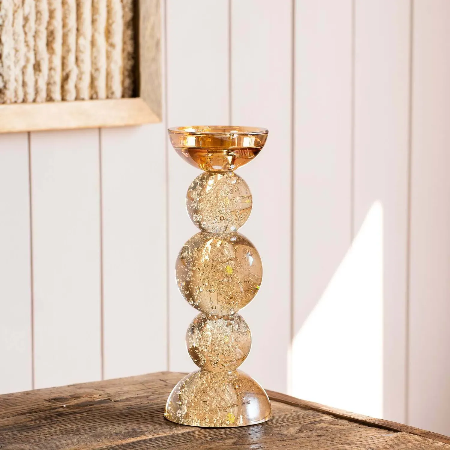 Amber Tall Bubble Glass Candle Holder - Amber