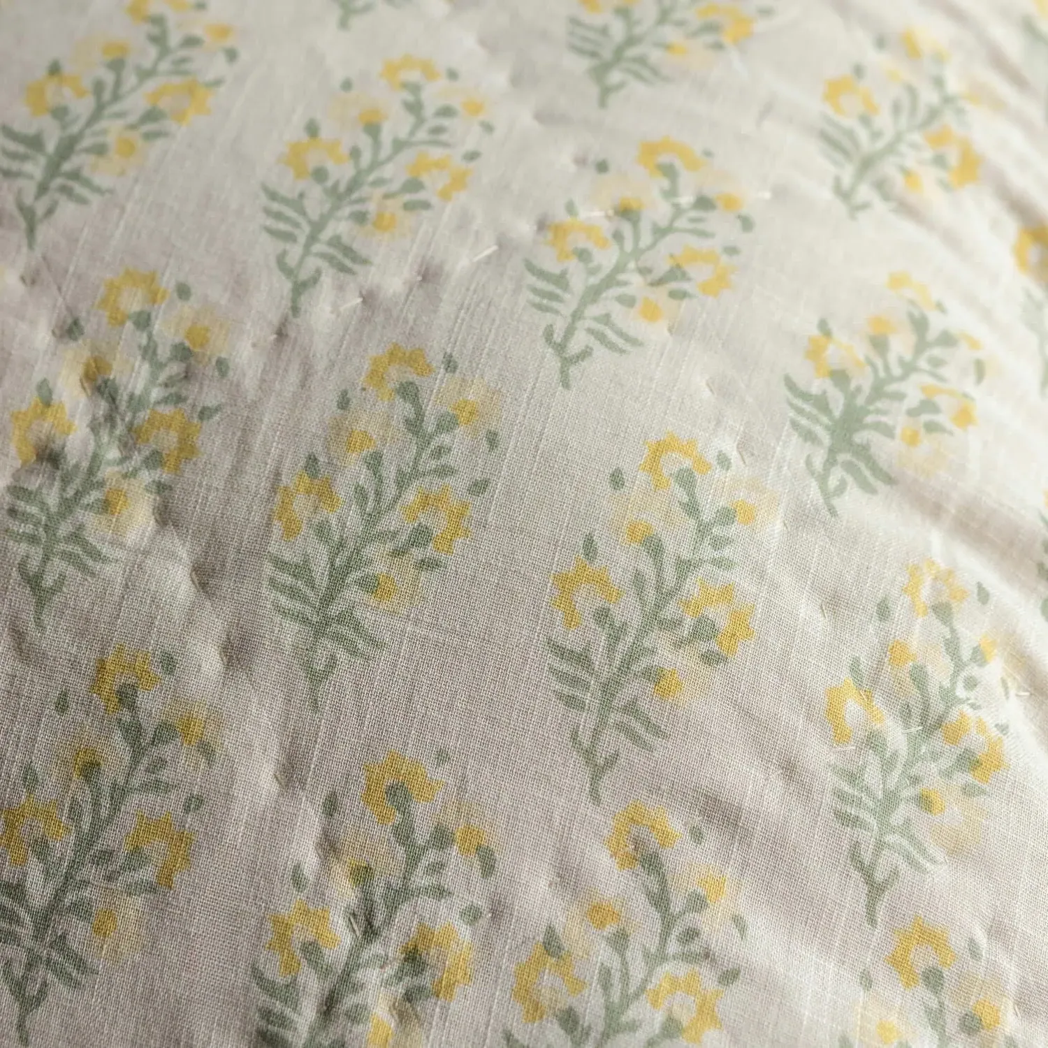 Amelia Floral Block Printed King Size Quilt - Cotton