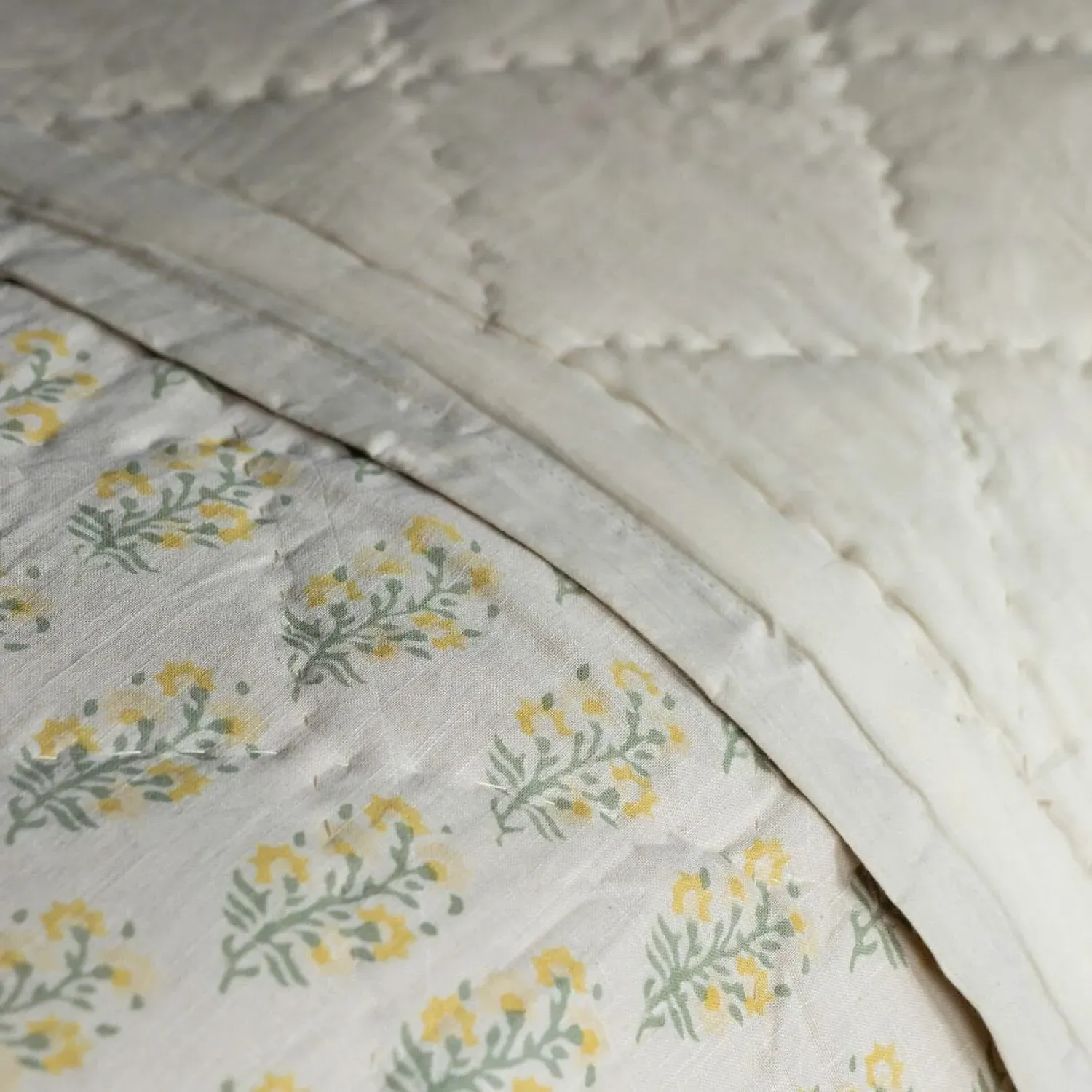 Amelia Floral Block Printed King Size Quilt - Cotton