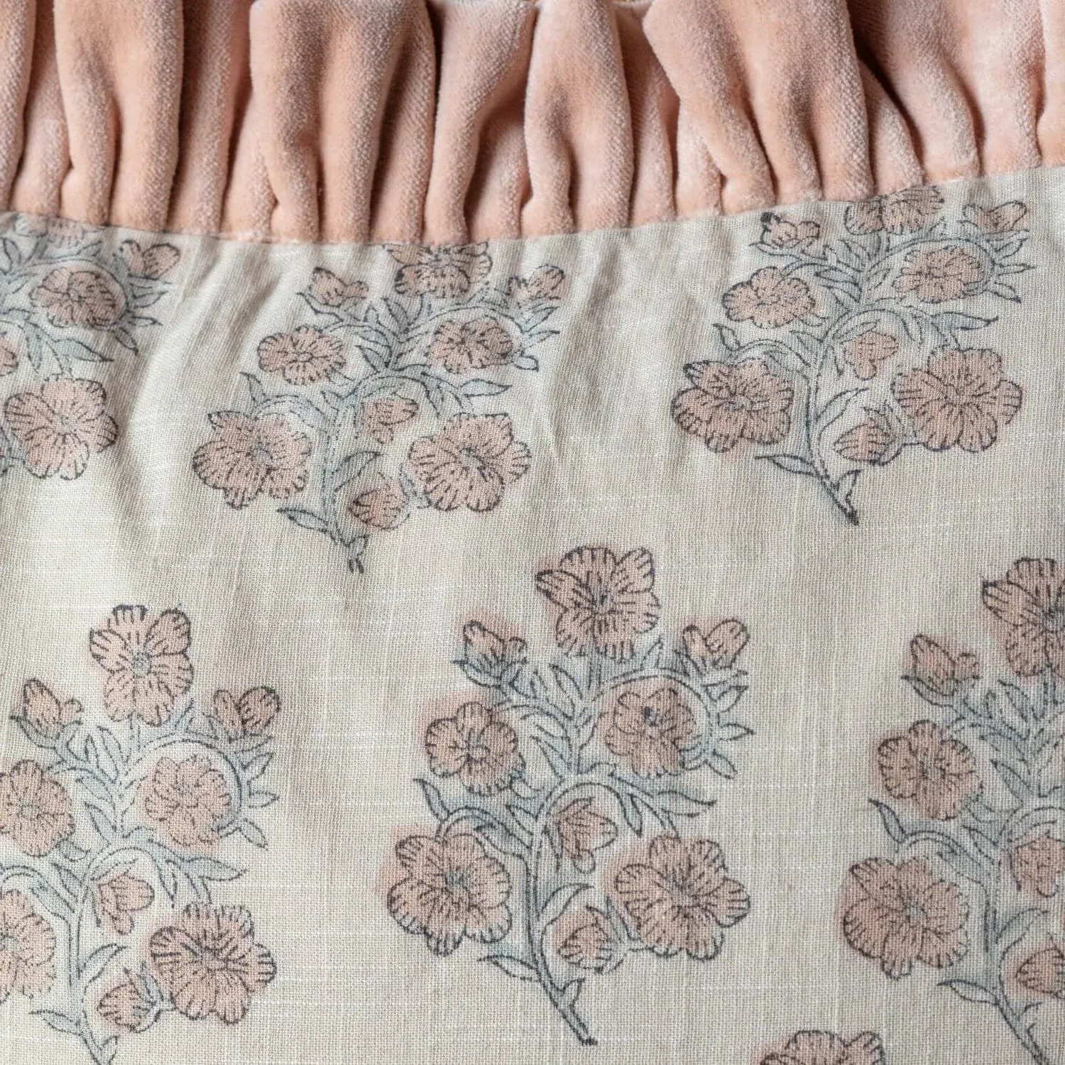 Amelia Floral Block Printed Sherpa Throw - Cotton