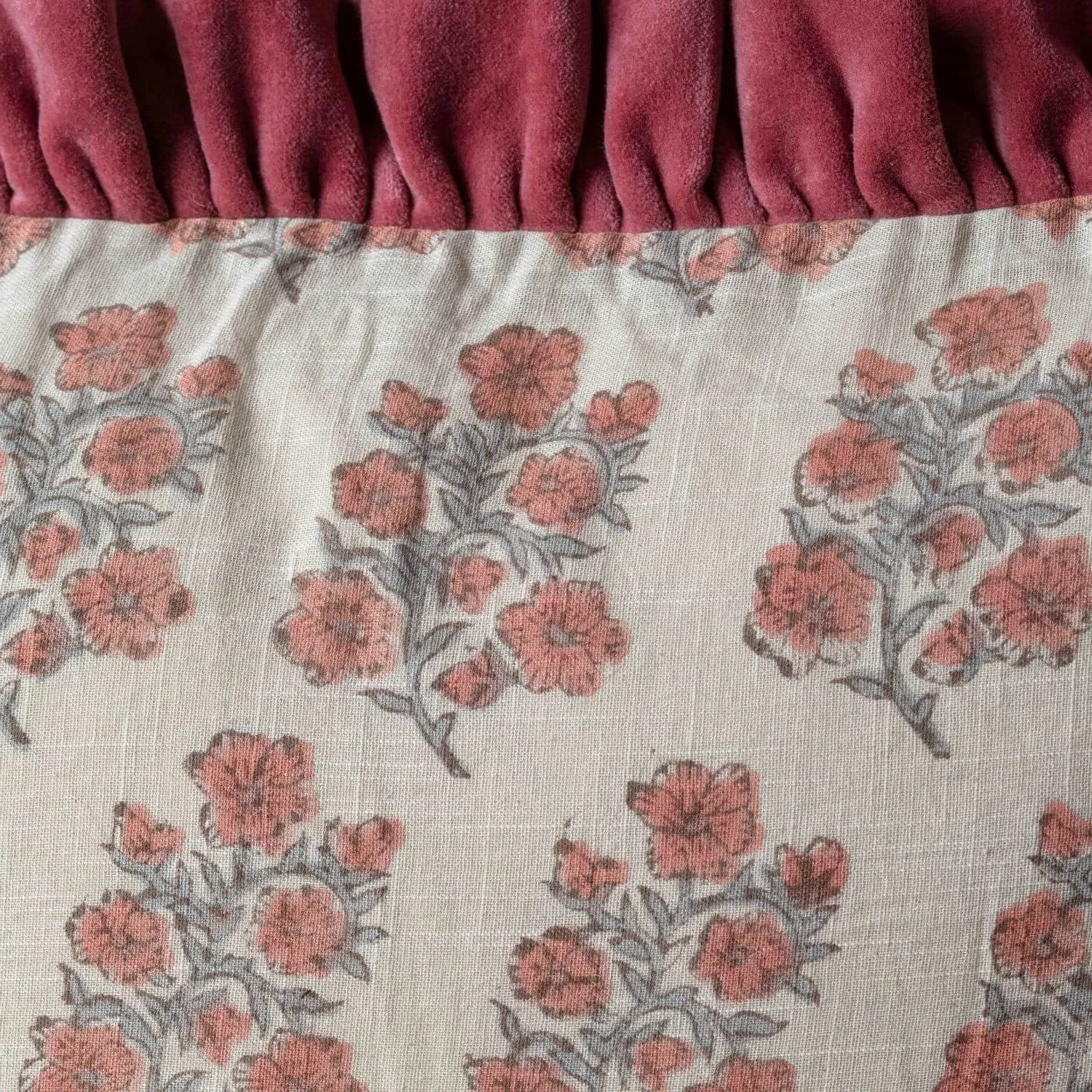 Amelia Floral Block Printed Sherpa Throw - Cotton