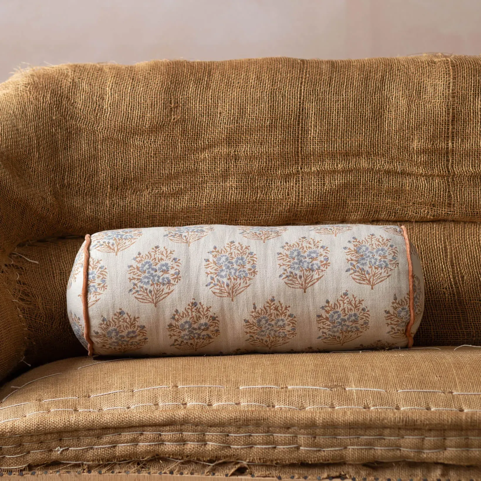 Amelia Hand-Block Printed Bolster Cushion - Cotton