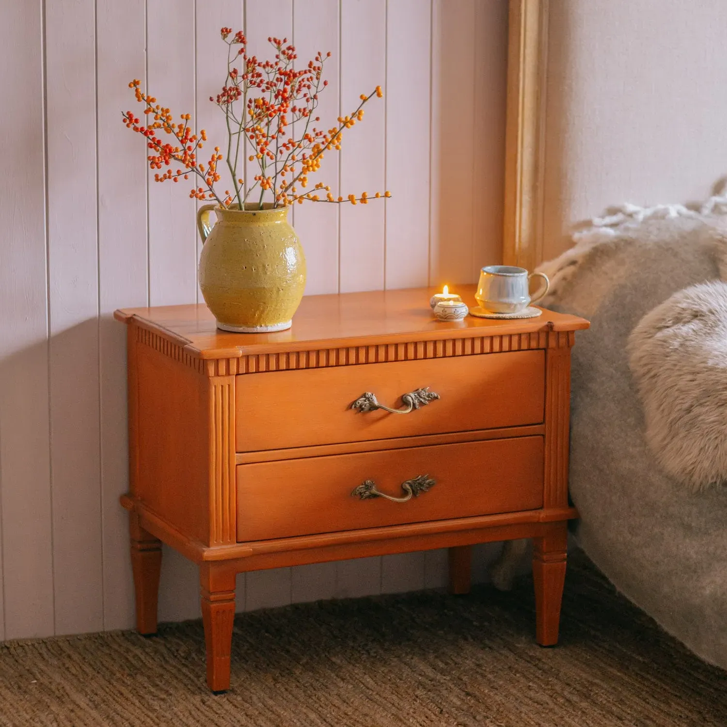 Anders Two Drawer Bedside Table - Coral, Mango Wood image
