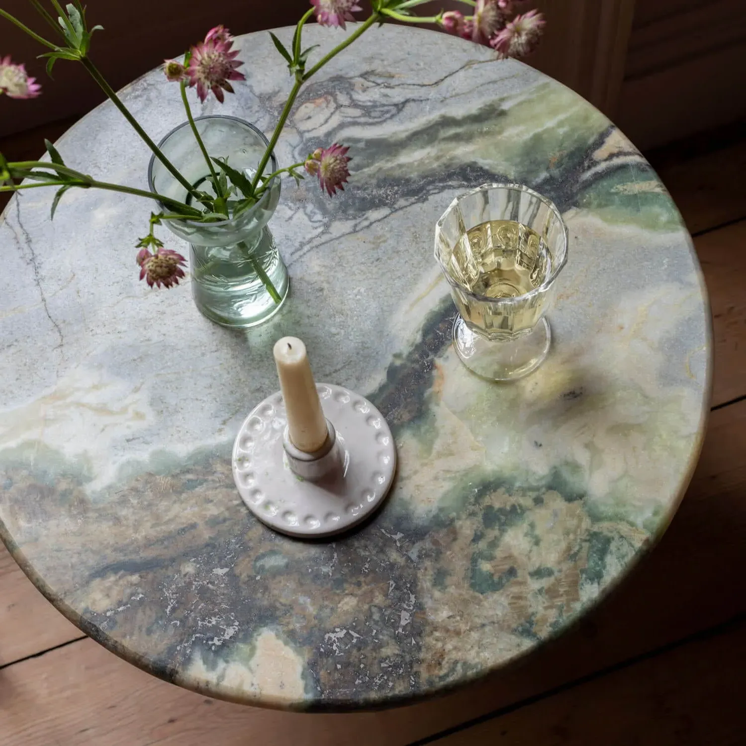 Anderson Round Side Table - Grey Marble, Black Mango Wood