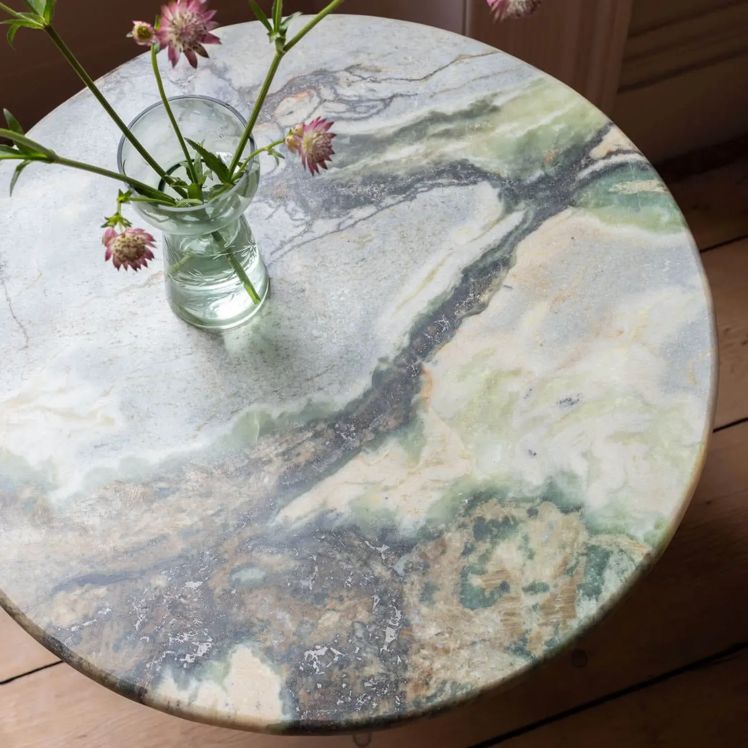 Anderson Round Side Table - Grey Marble, Black Mango Wood