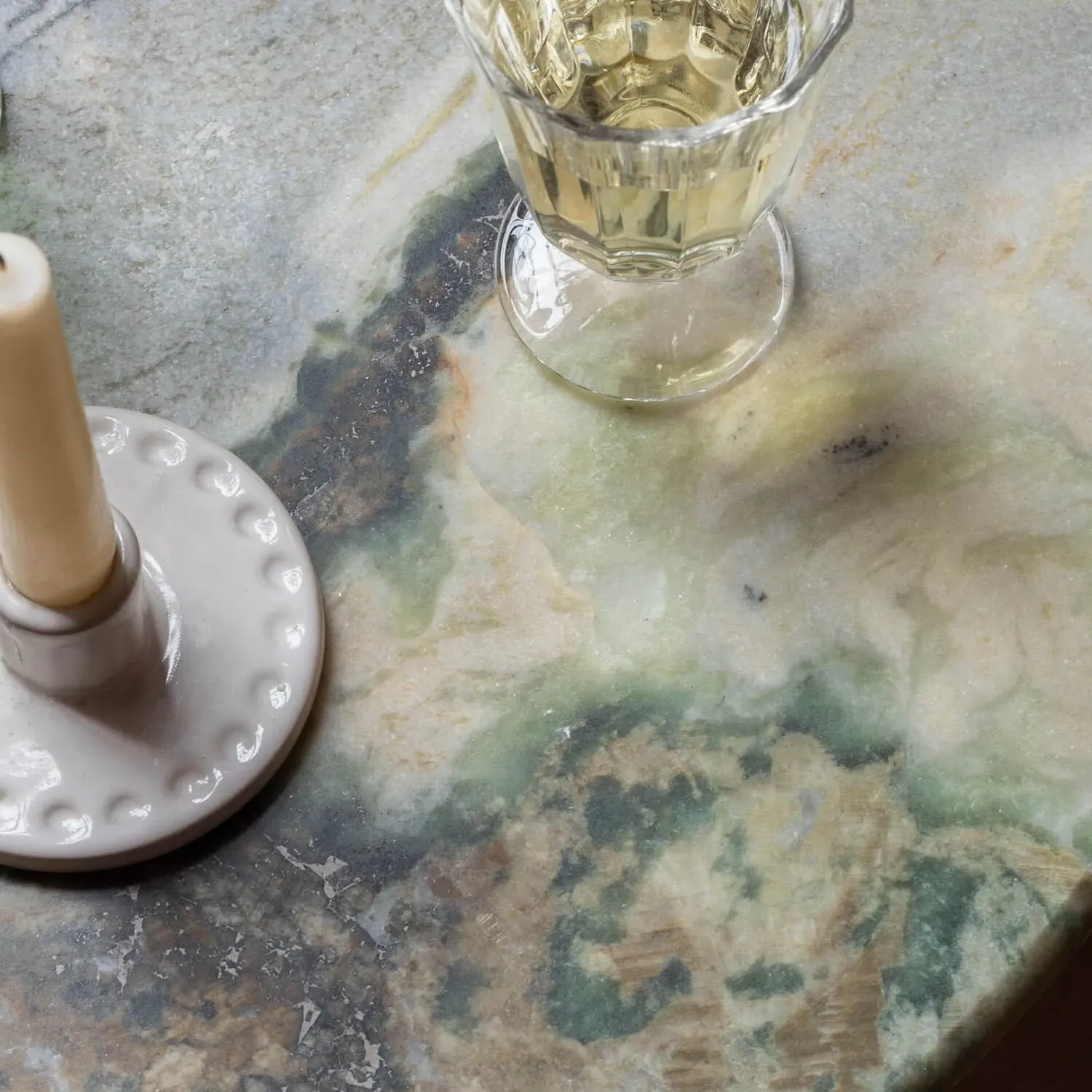 Anderson Round Side Table - Grey Marble, Black Mango Wood